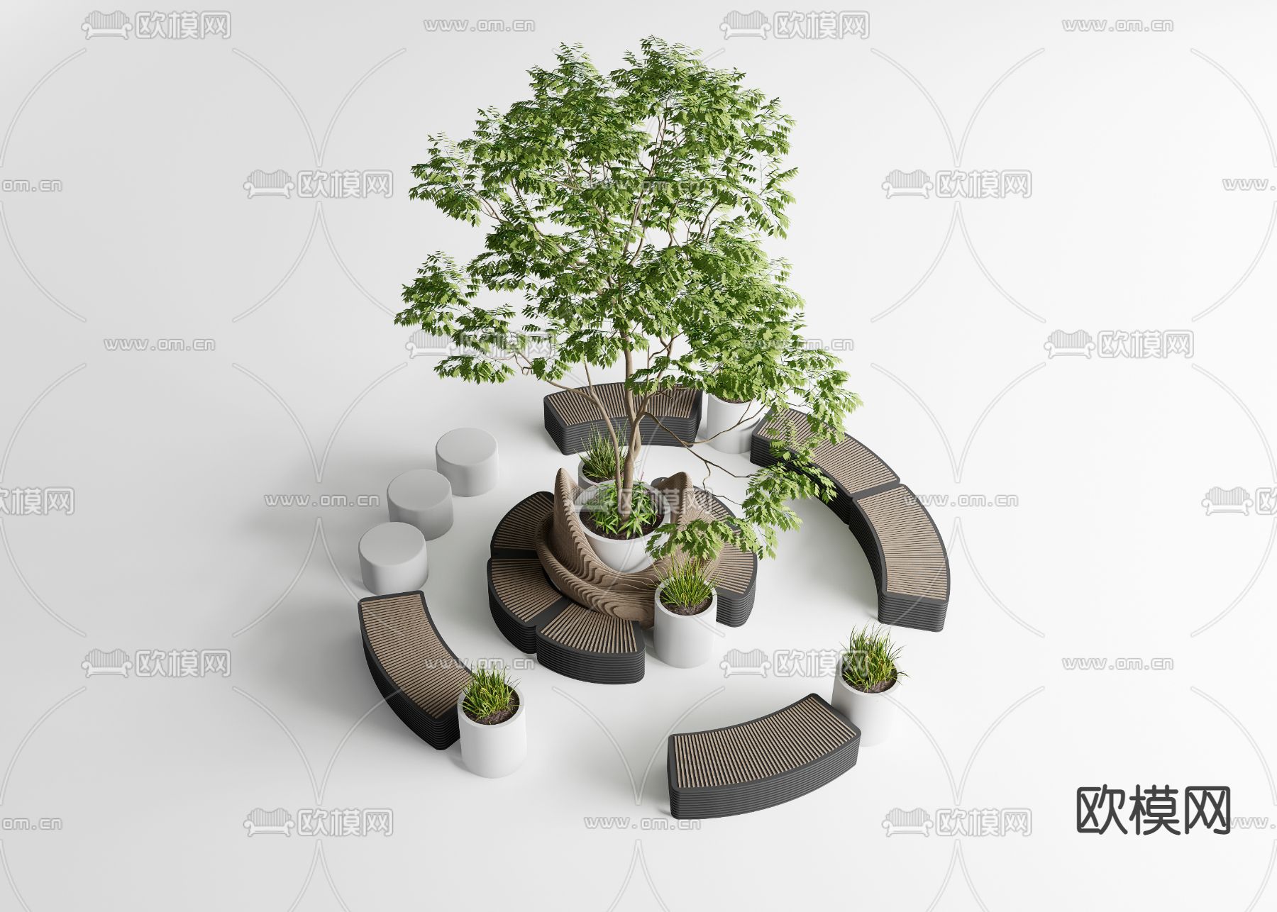 现代户外椅 树池座椅su模型下载（渲染图1）