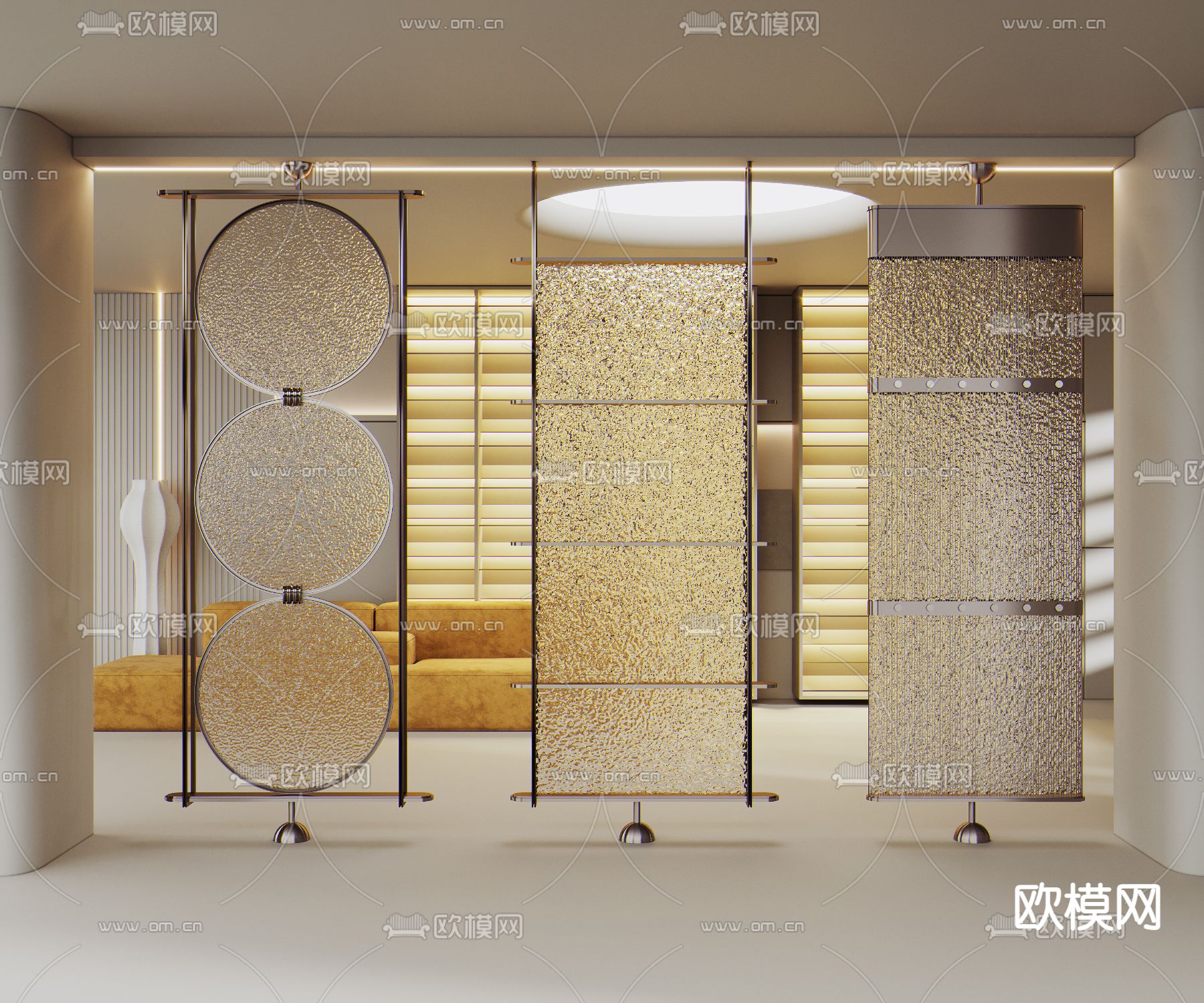 轻奢玻璃屏风 隔断3d模型下载（渲染图1）