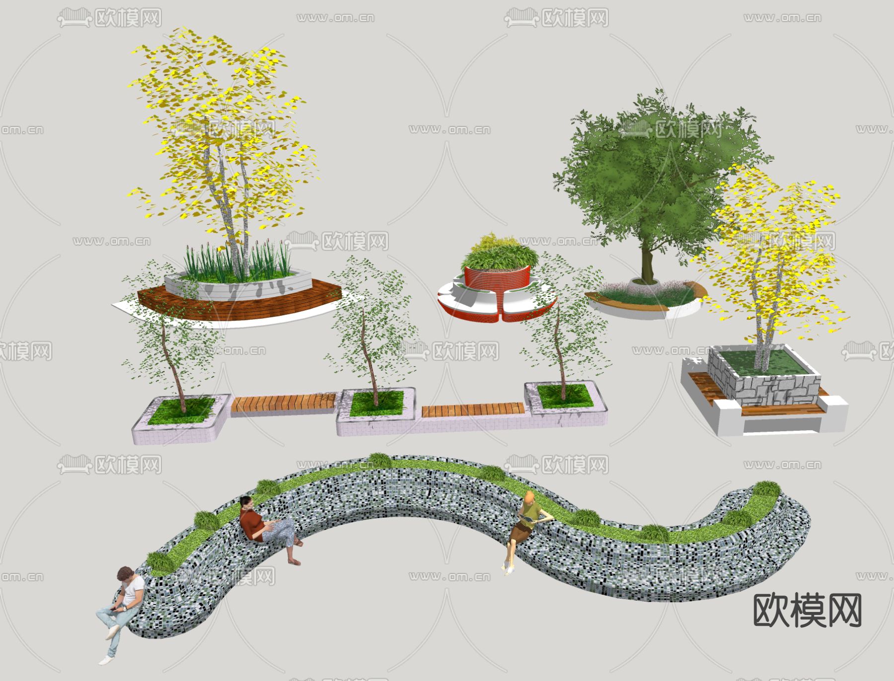 景观树池 花坛坐凳su模型下载