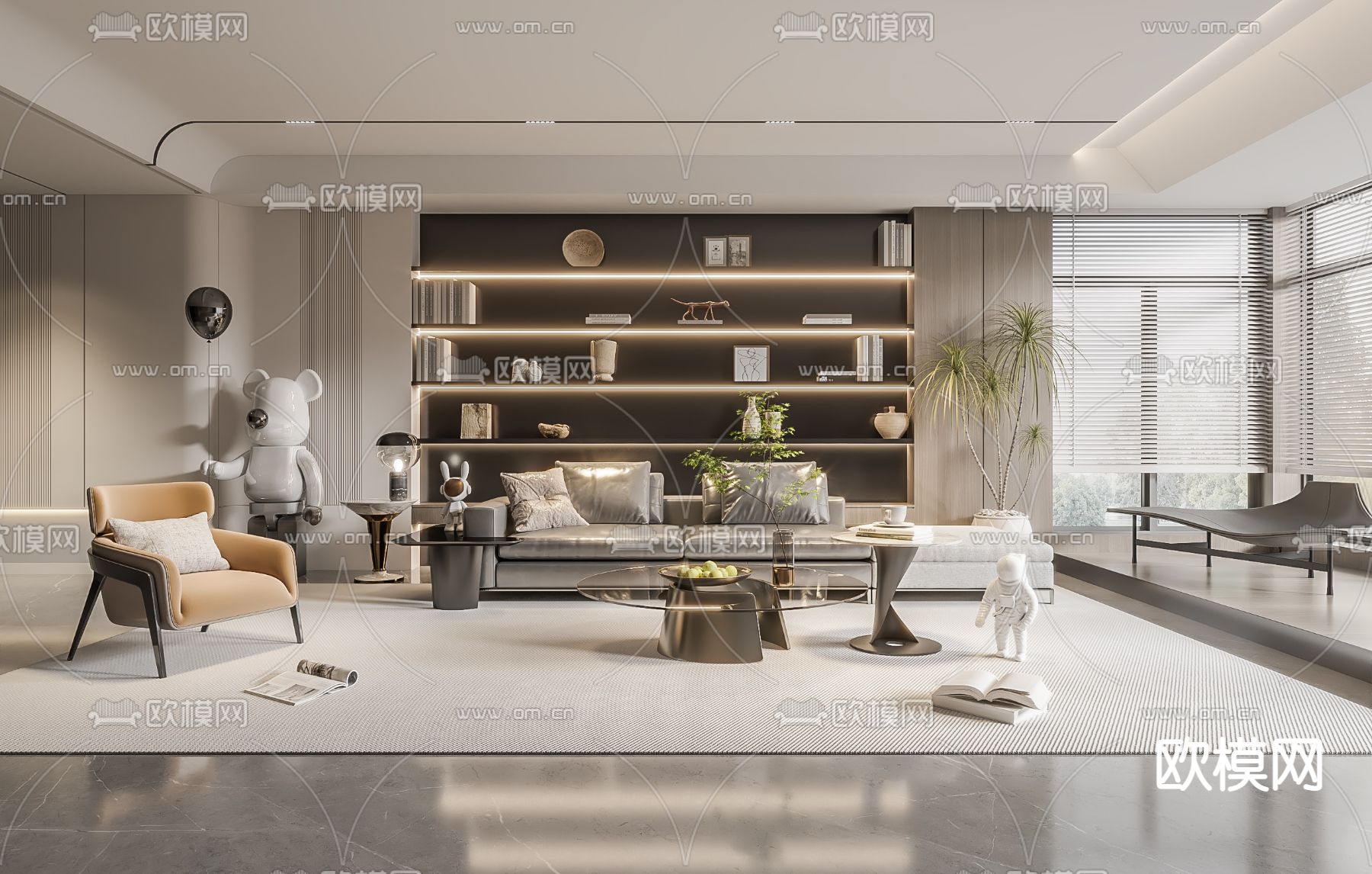 现代客厅3d模型下载