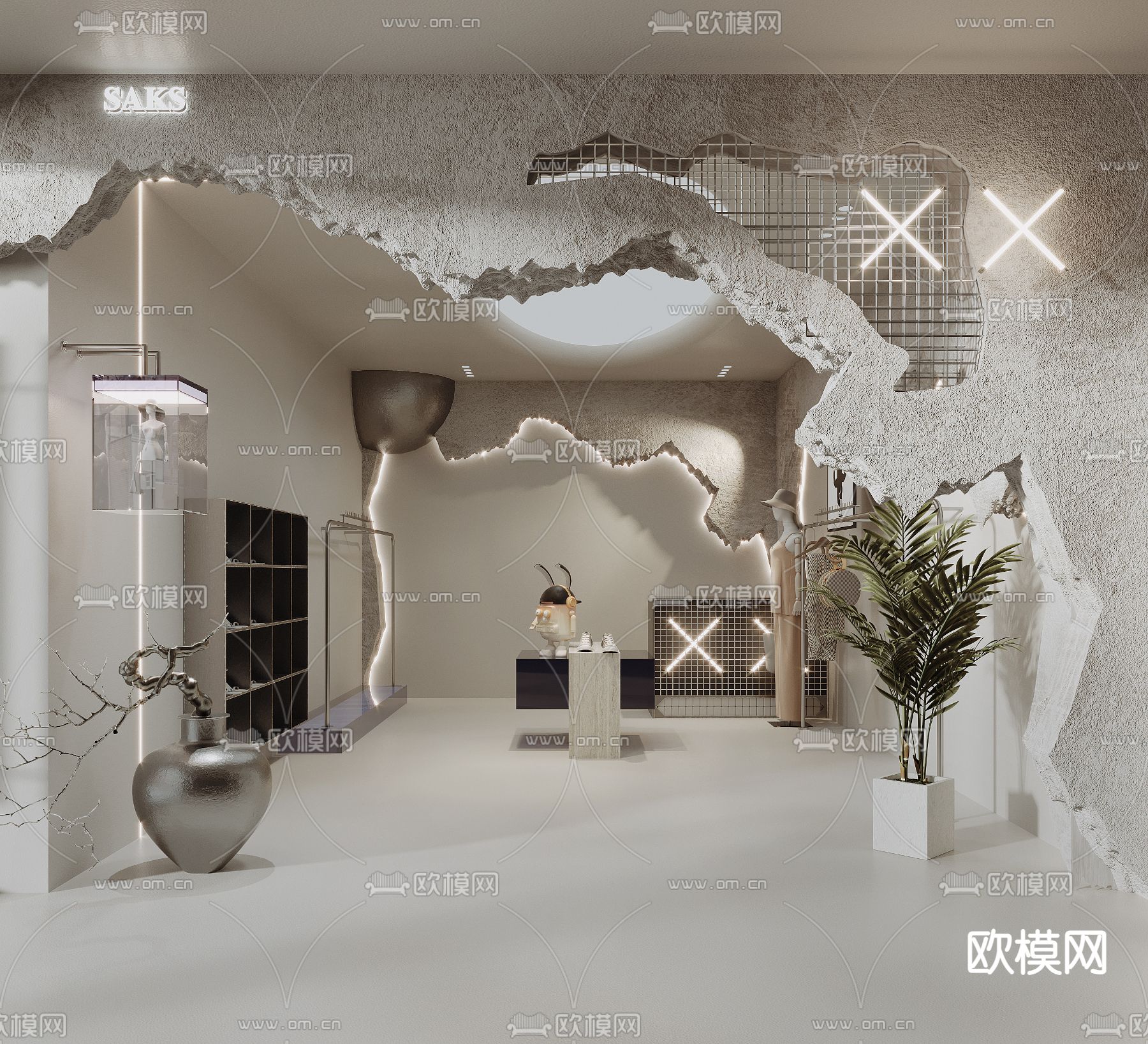 战后风女装店 潮牌服装店3d模型下载（渲染图1）