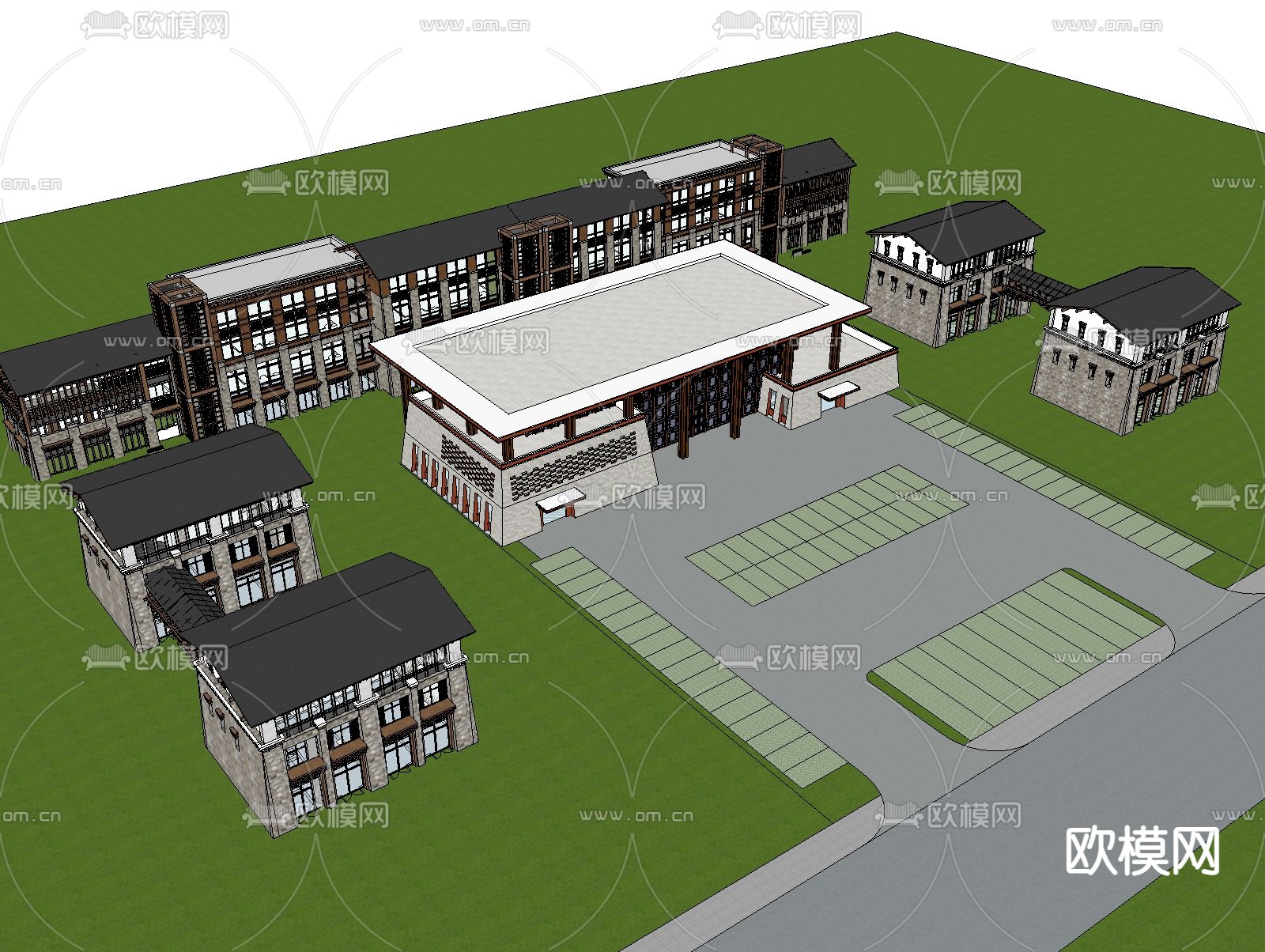 藏式文教展览馆鸟瞰规划su模型下载（渲染图1）