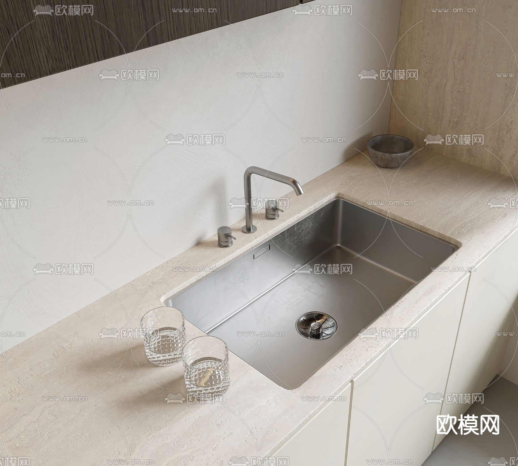 SIEMENS 不锈钢水槽su模型下载（渲染图1）
