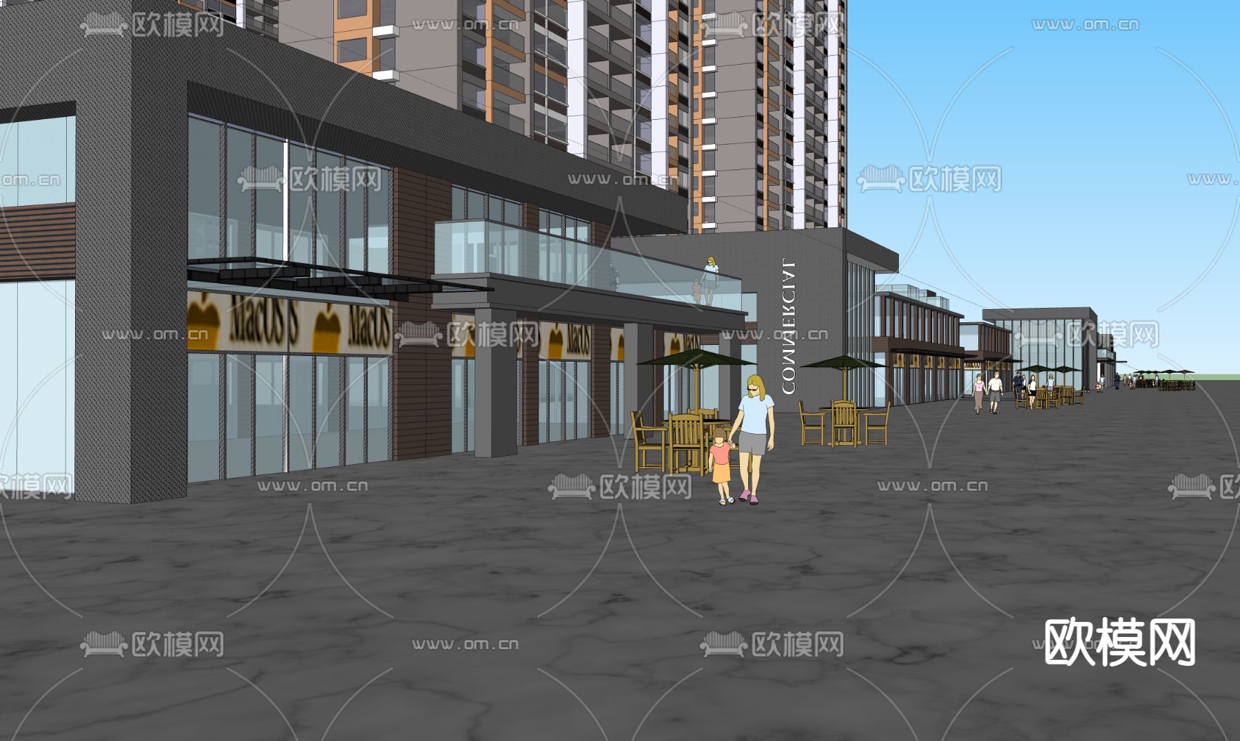 现代商业街su模型