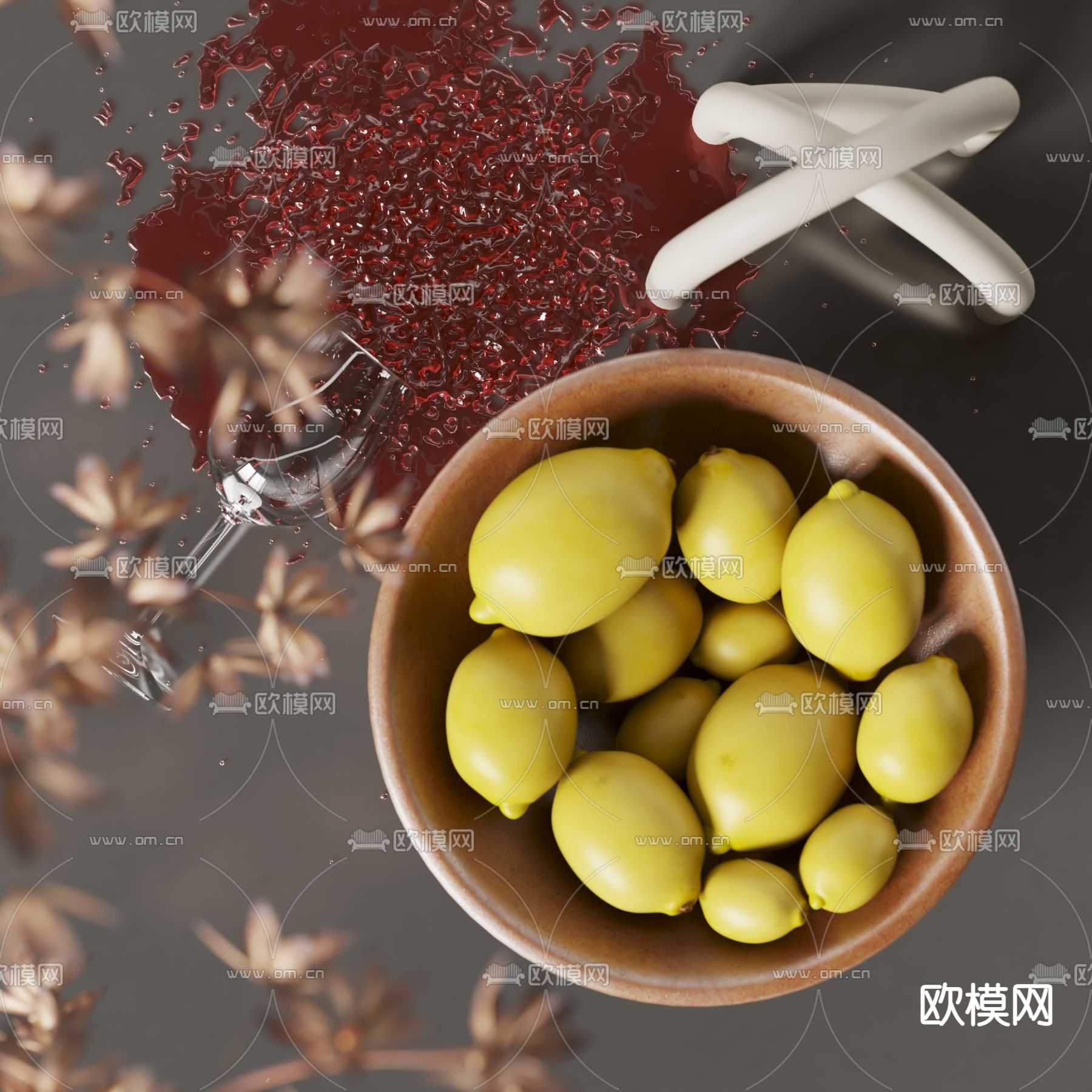 水果 柠檬果盘su模型下载（渲染图1）