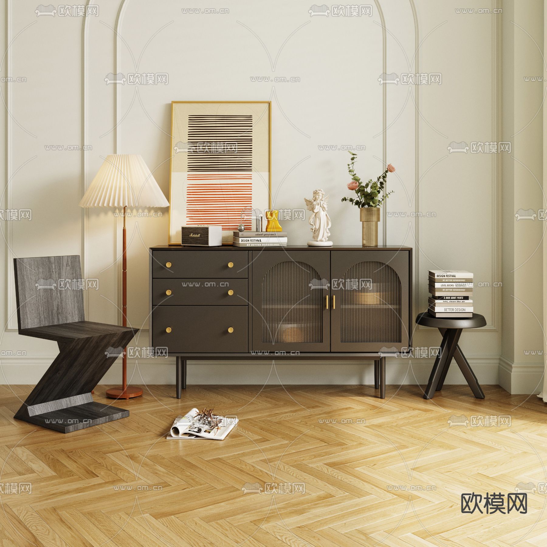 法式餐边柜su模型下载（渲染图1）