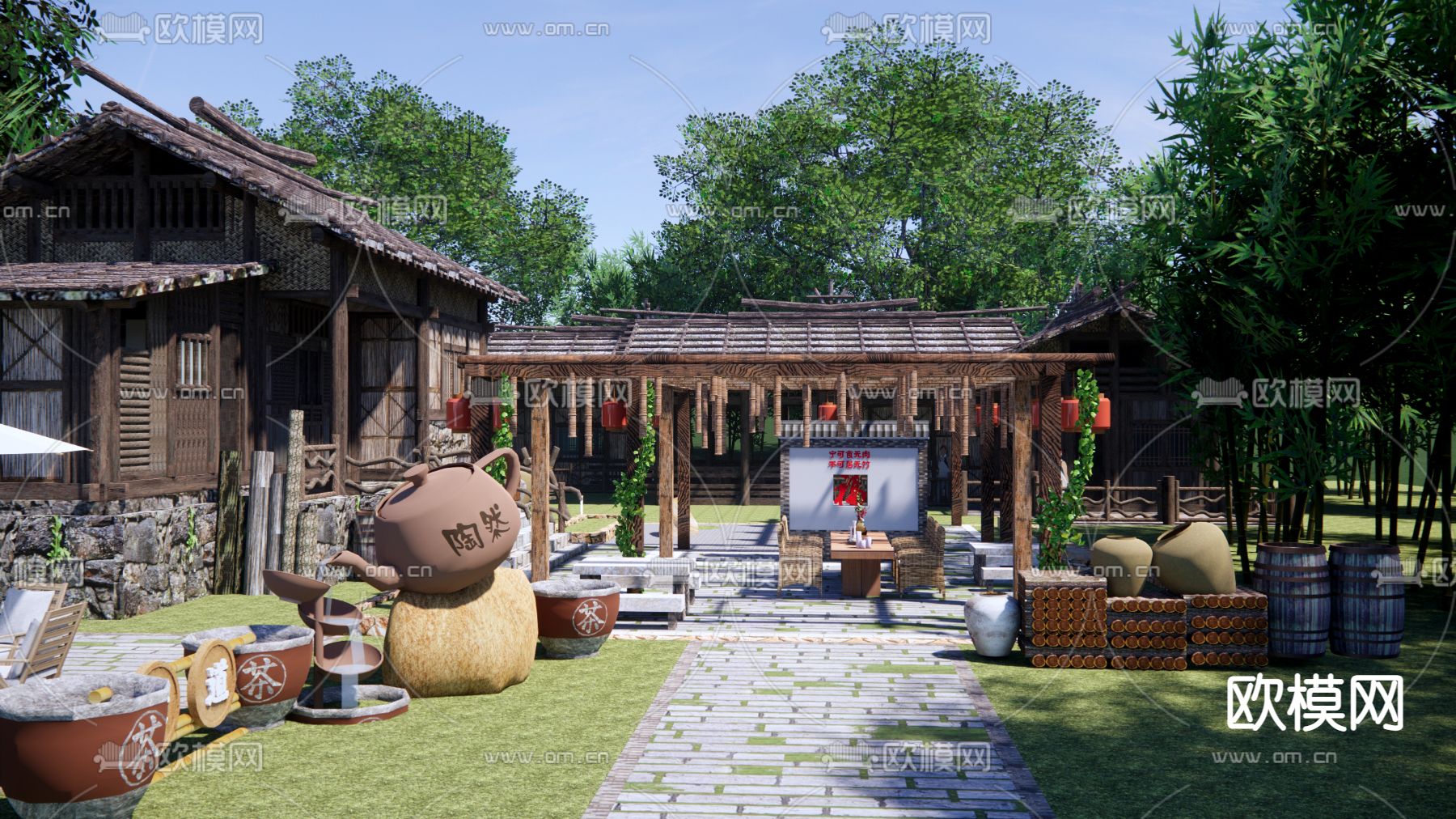 新中式乡村庭院 农村院子su模型