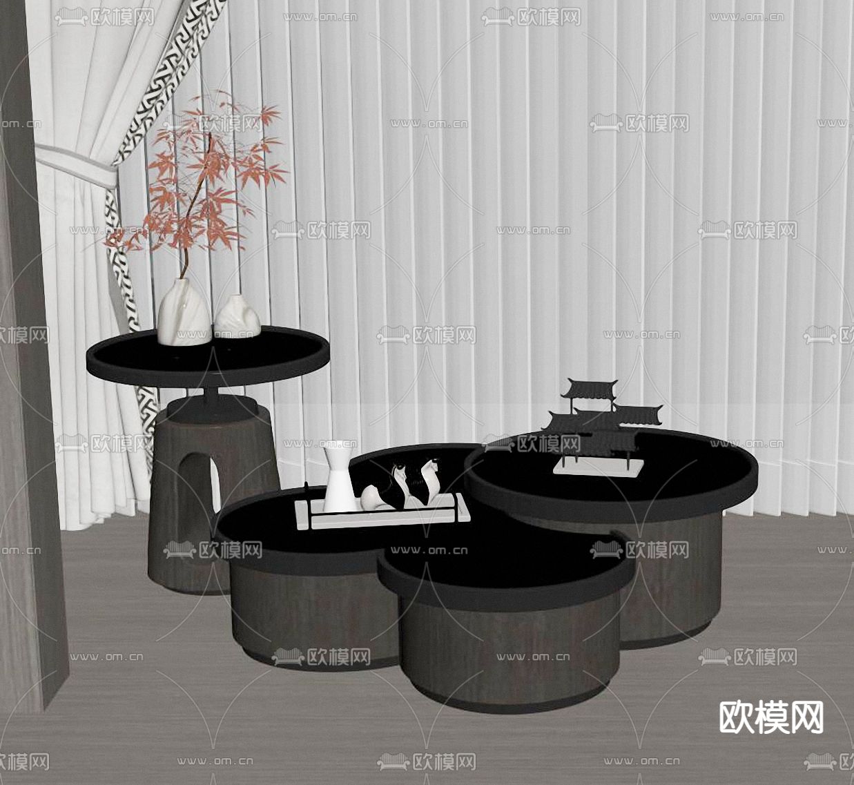 新中式子母茶几su模型下载（渲染图2）