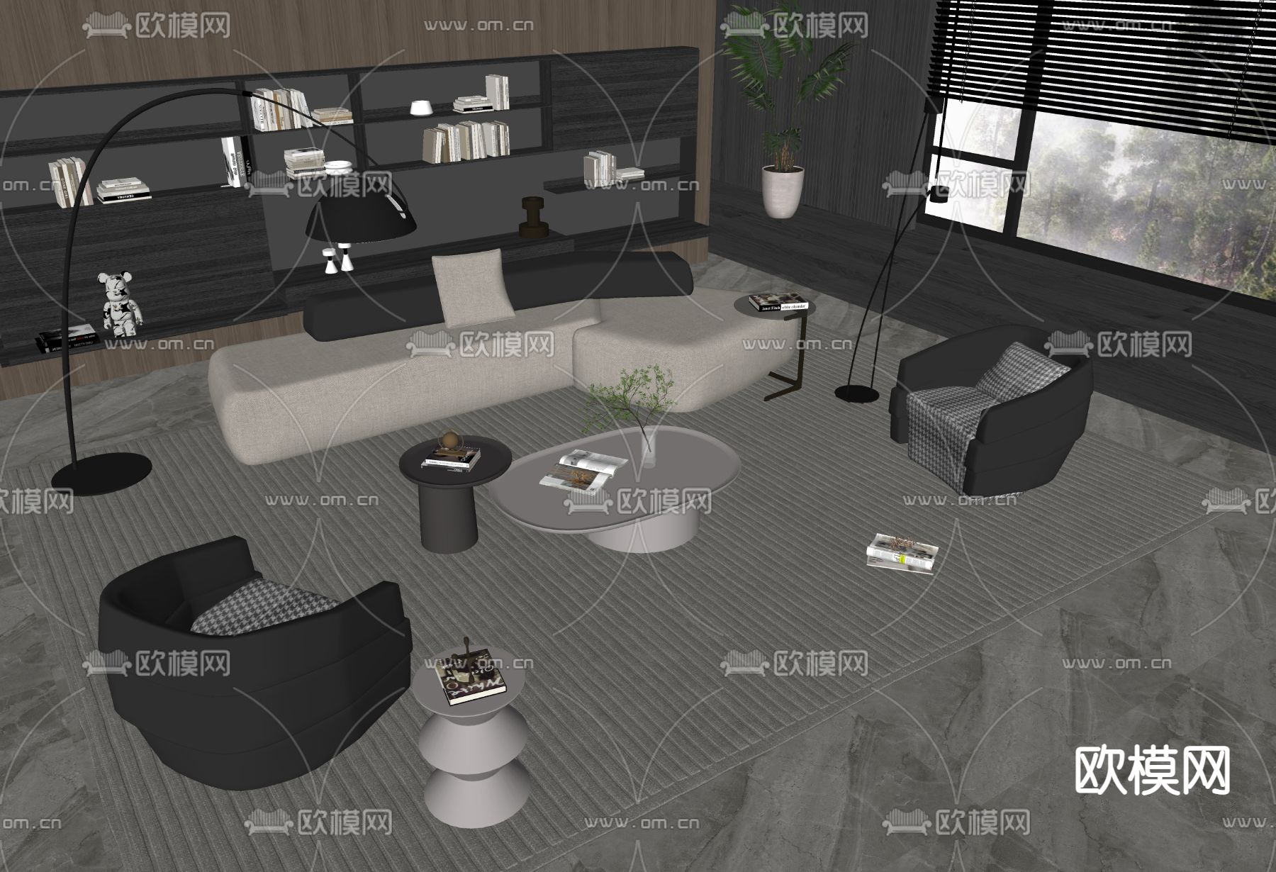 现代组合沙发su模型下载（渲染图3）