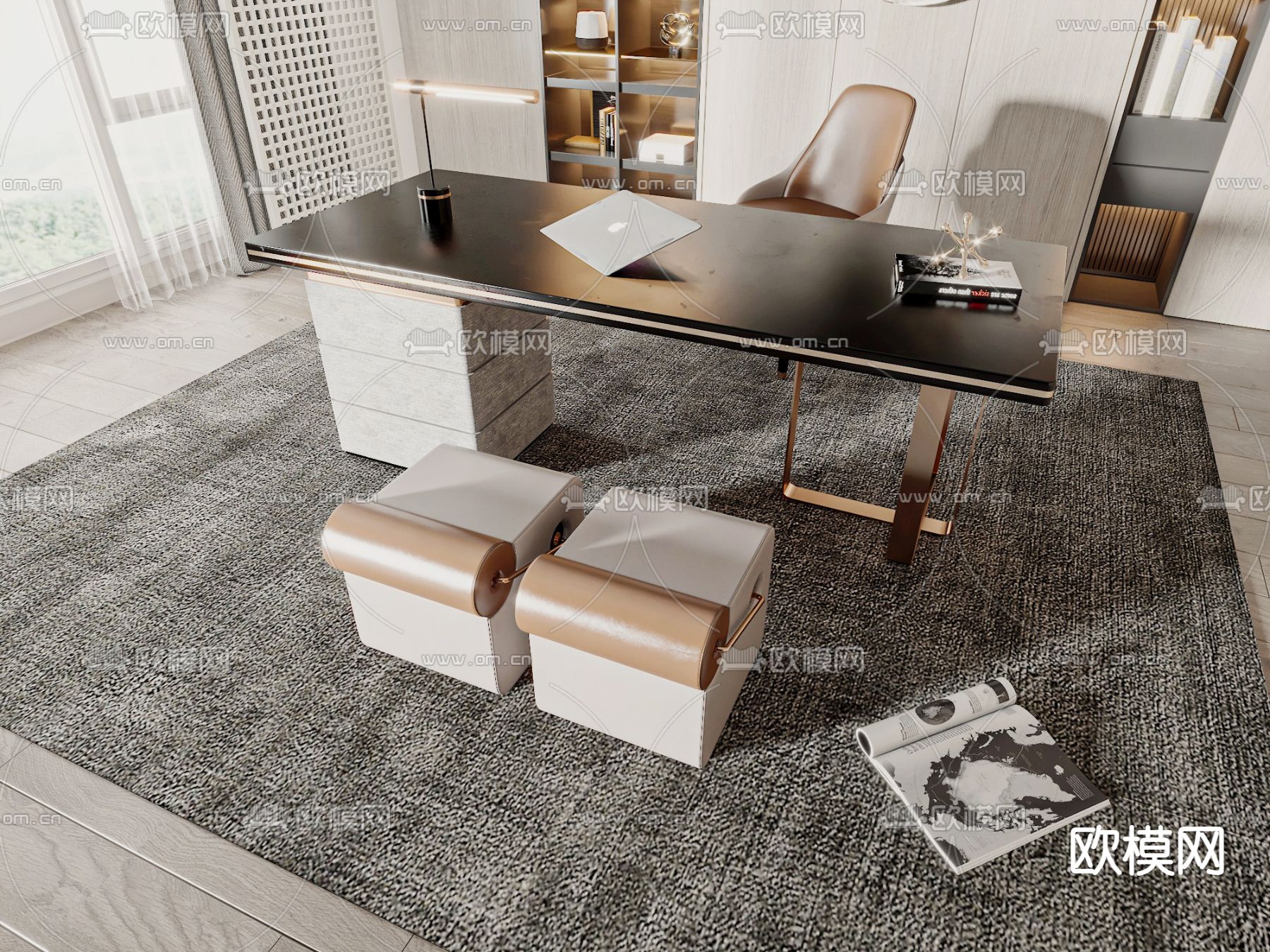 轻奢办公桌3d模型下载