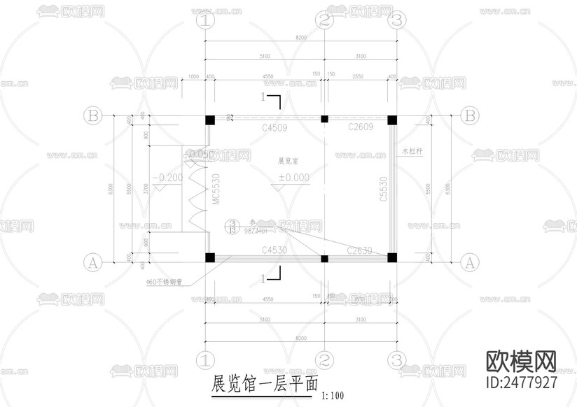 展覽館建筑CAD施工圖下載(渲染圖5)