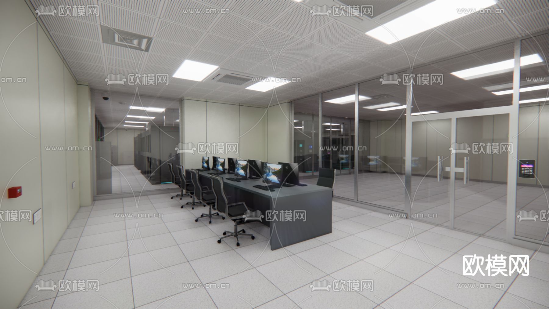 现代机房冷通道su模型下载（渲染图1）