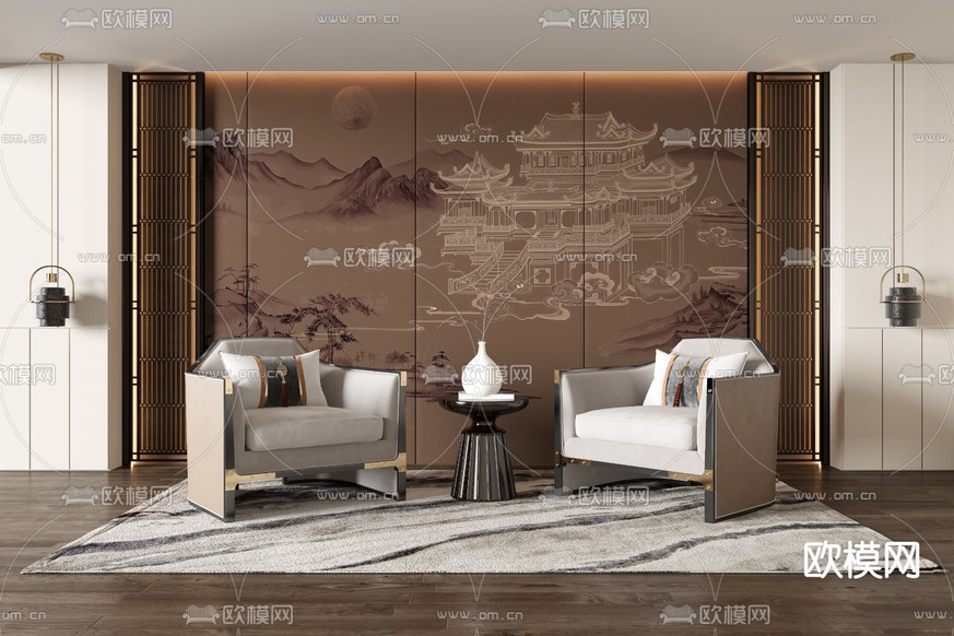新中式休闲椅子3d模型下载