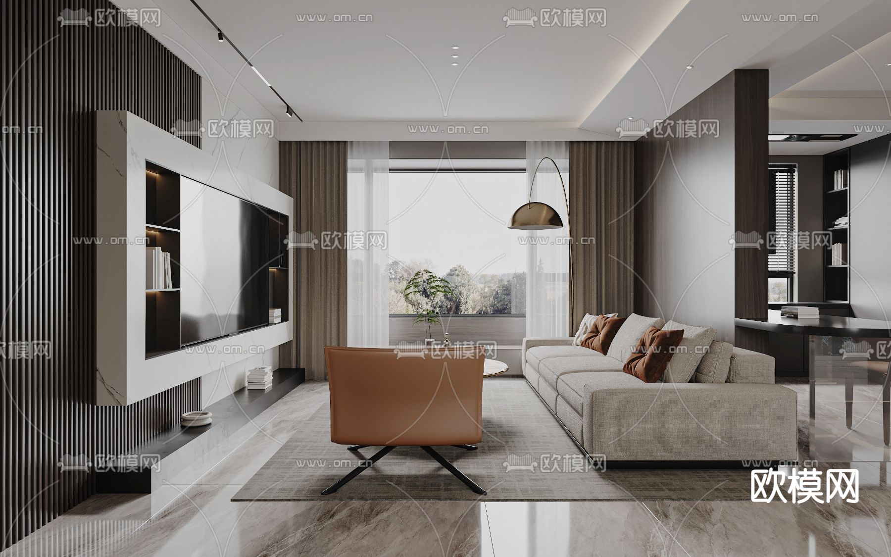 现代客餐厅3d模型下载（渲染图3）