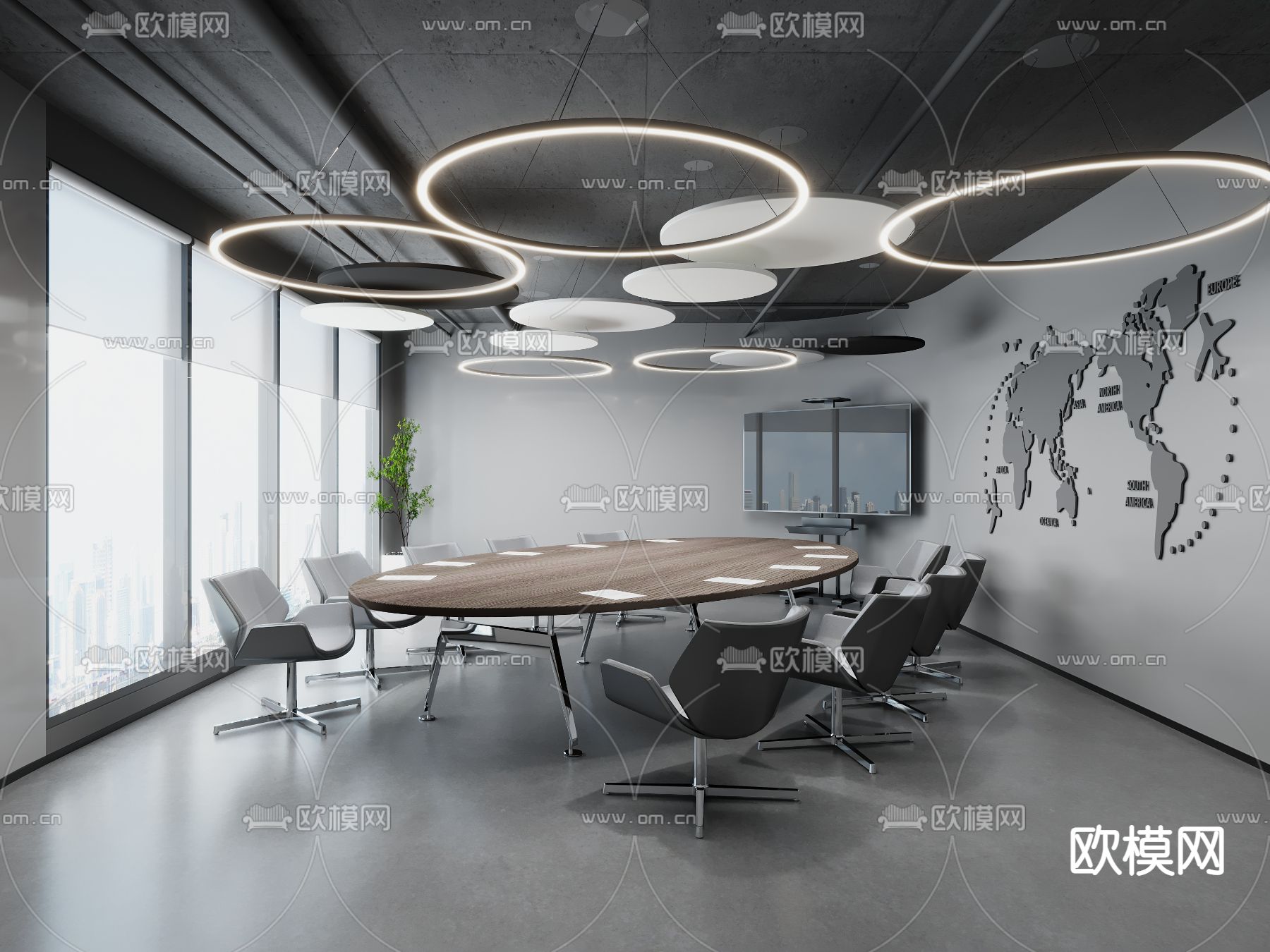 高级灰会议室3d模型下载（渲染图1）