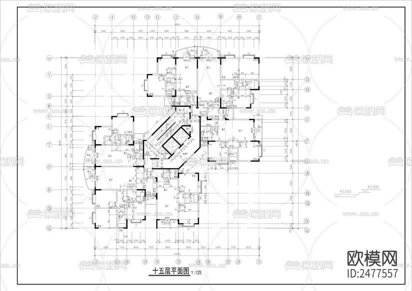 高層建筑CAD施工圖下載(渲染圖4)