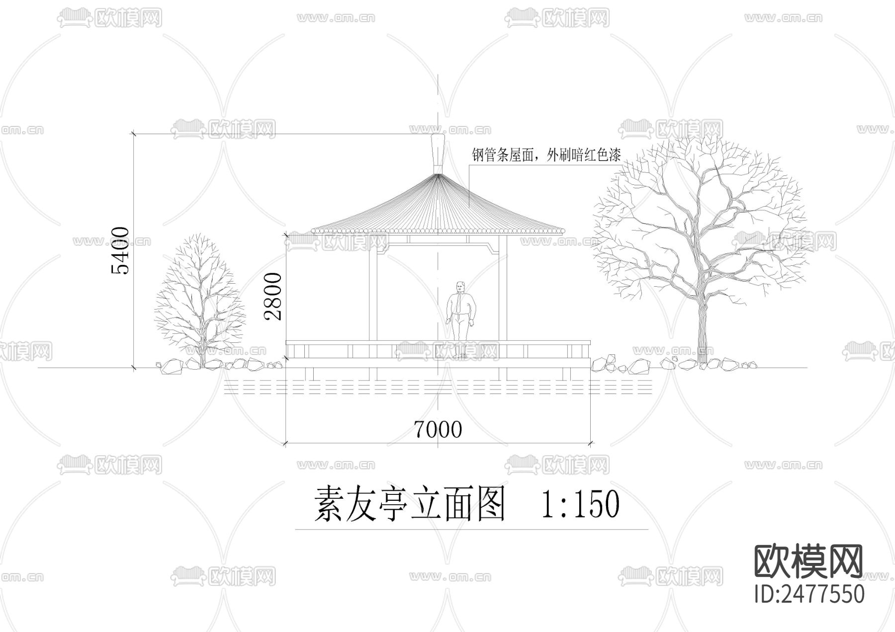 花架长廊素友亭休息亭CAD节点大样下载（渲染图5）