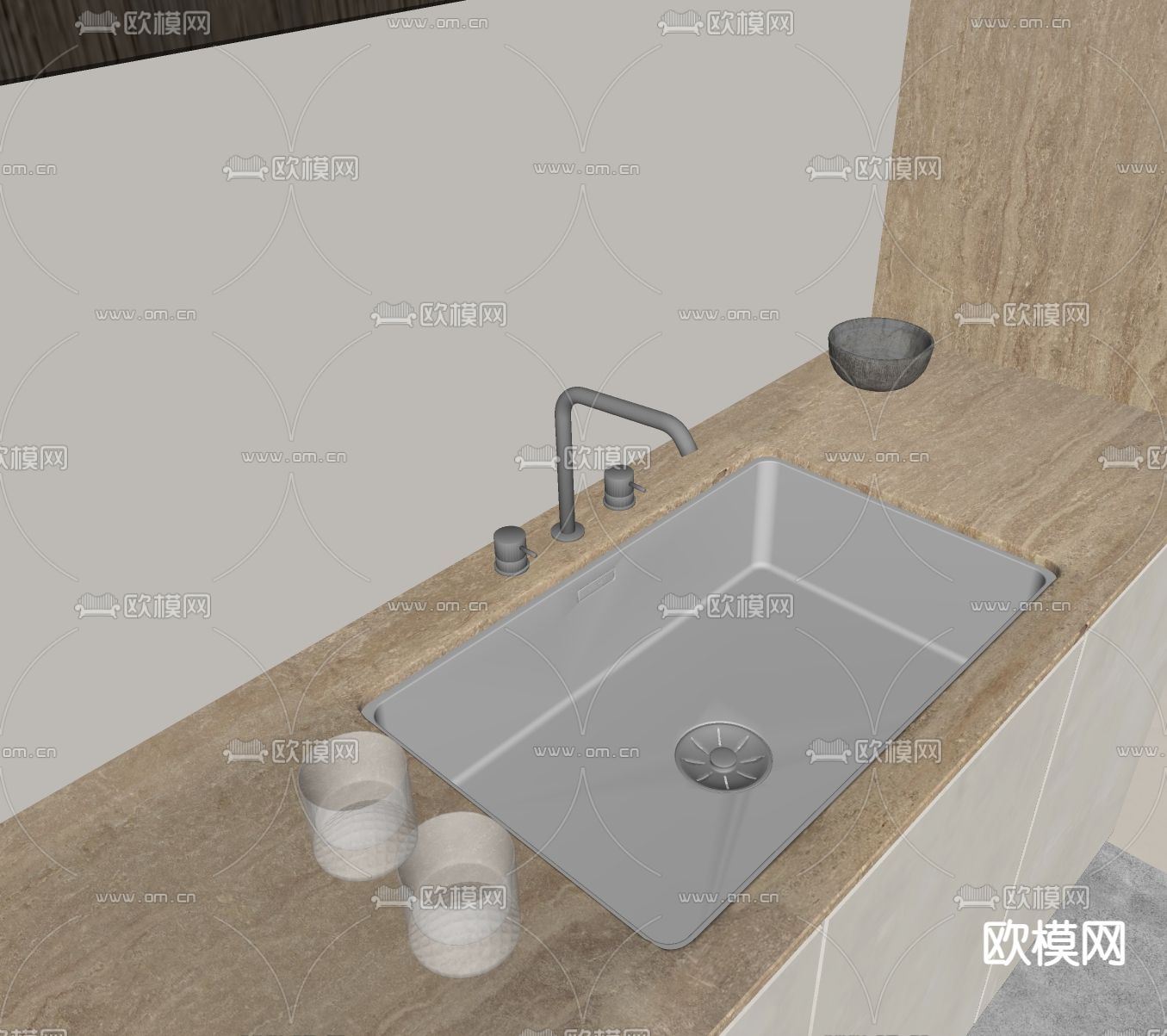 SIEMENS 不锈钢水槽su模型下载（渲染图2）