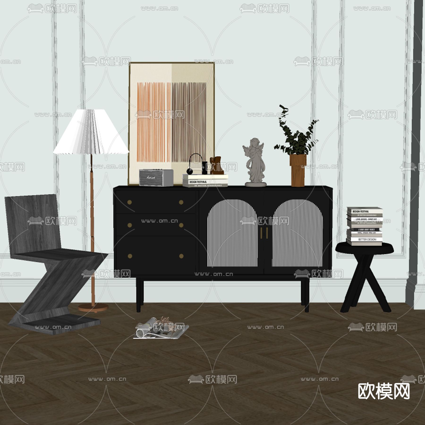 法式餐边柜su模型下载（渲染图2）