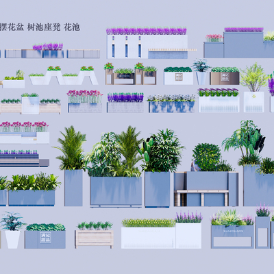 外摆花箱 花池座凳su模型