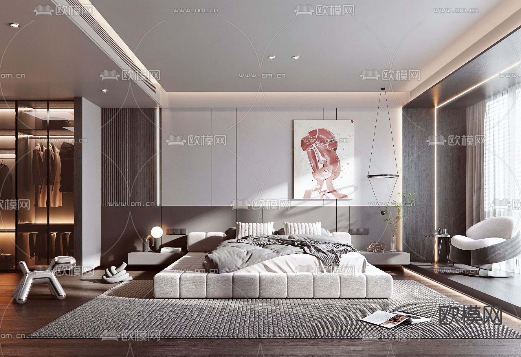 现代卧室 主卧 主人房3d模型