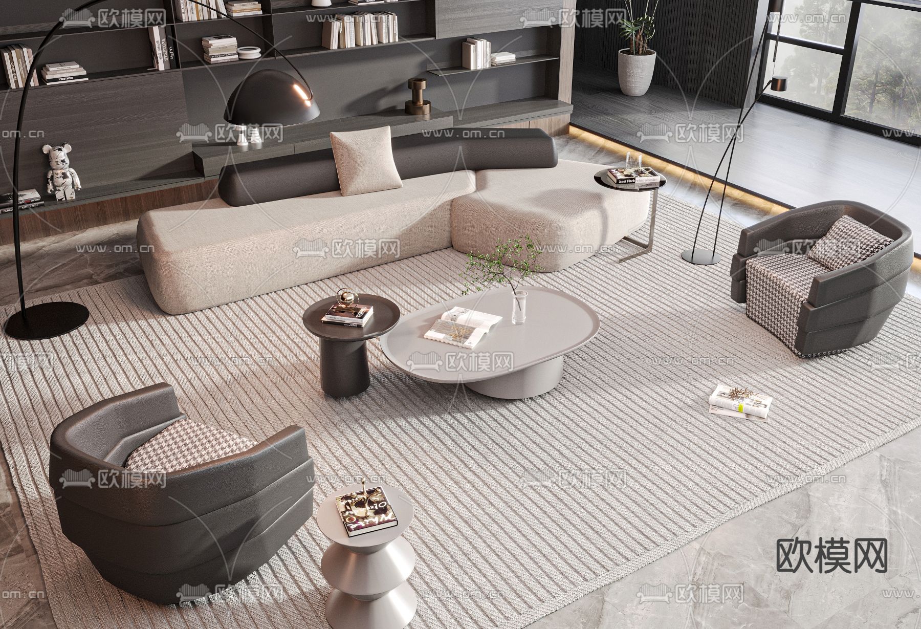 现代组合沙发su模型下载（渲染图2）
