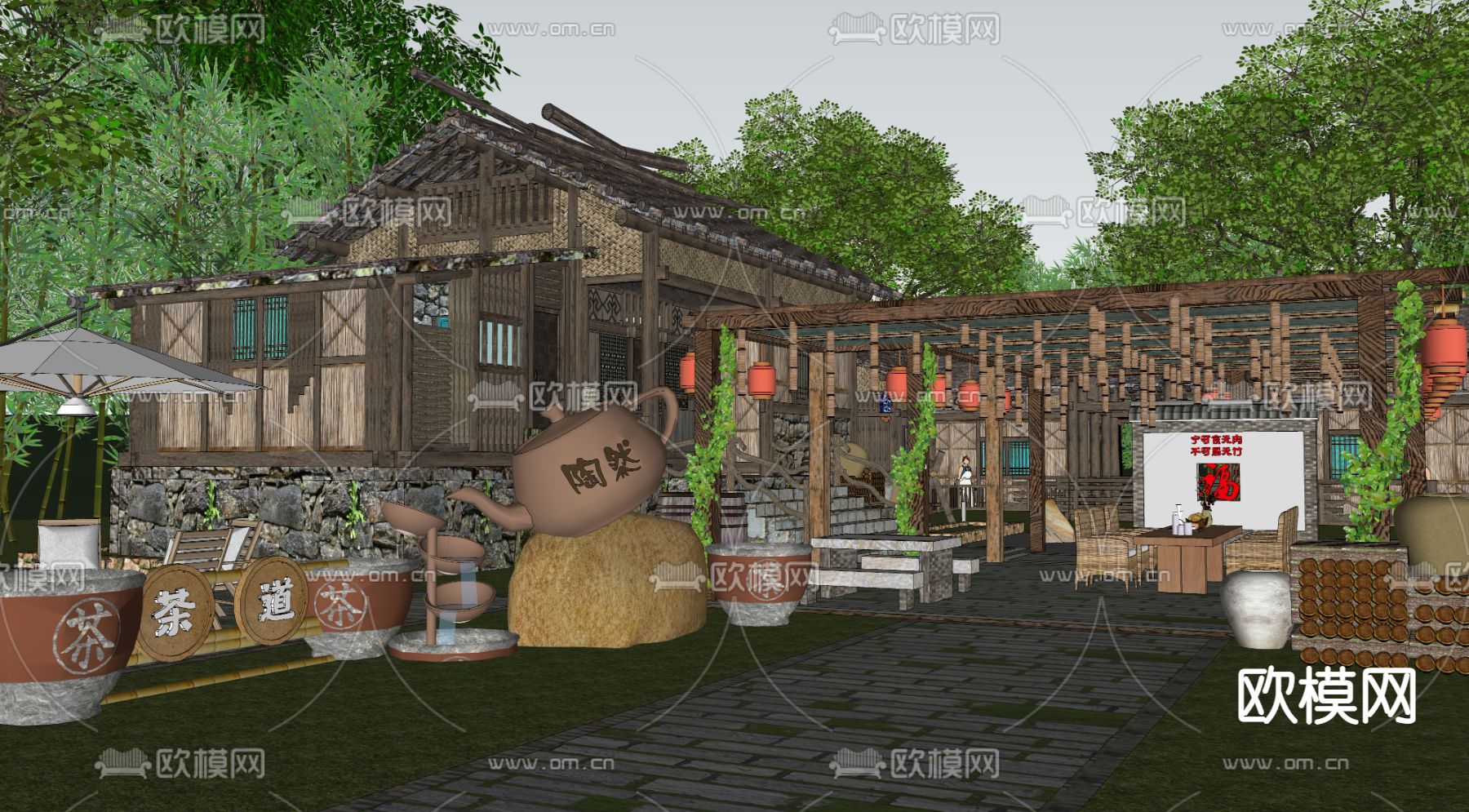 新中式乡村庭院 农村院子su模型