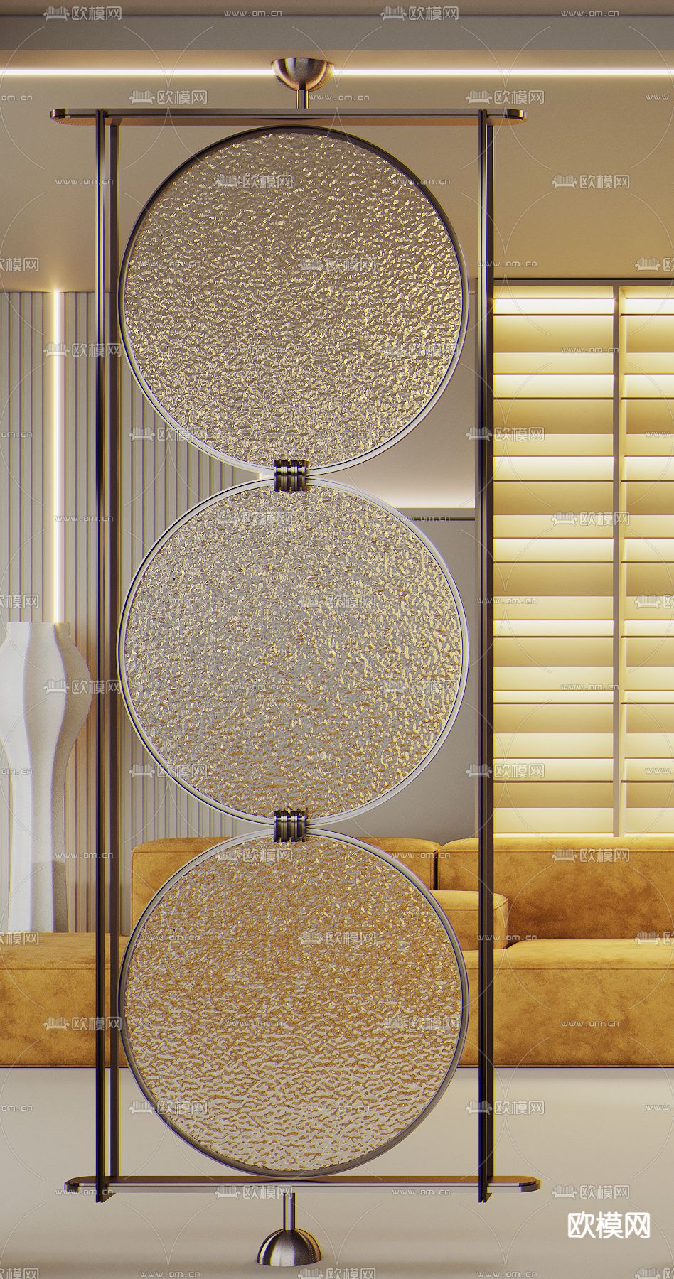 轻奢玻璃屏风 隔断3d模型下载（渲染图3）