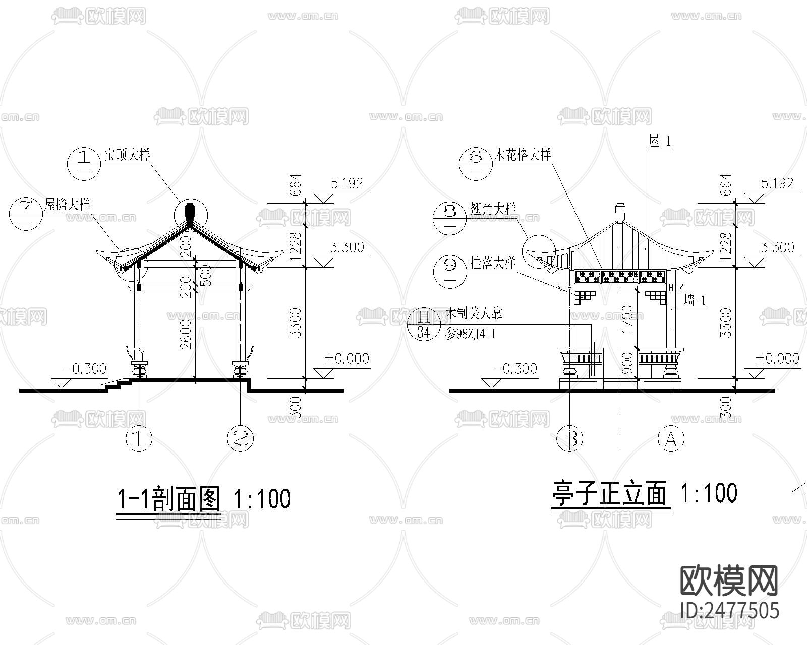 公园古建亭CAD节点大样下载（渲染图4）