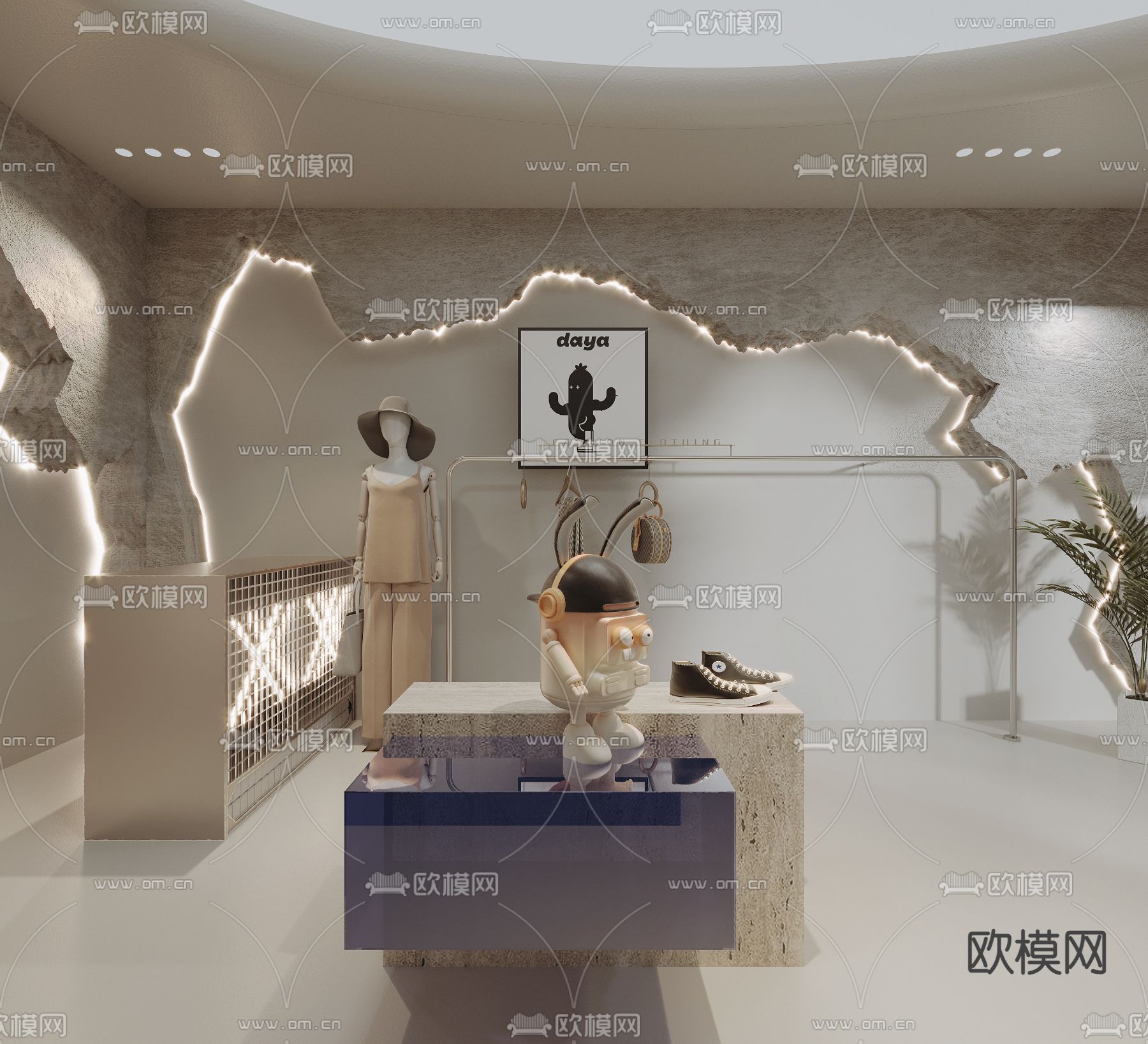 战后风女装店 潮牌服装店3d模型下载（渲染图2）