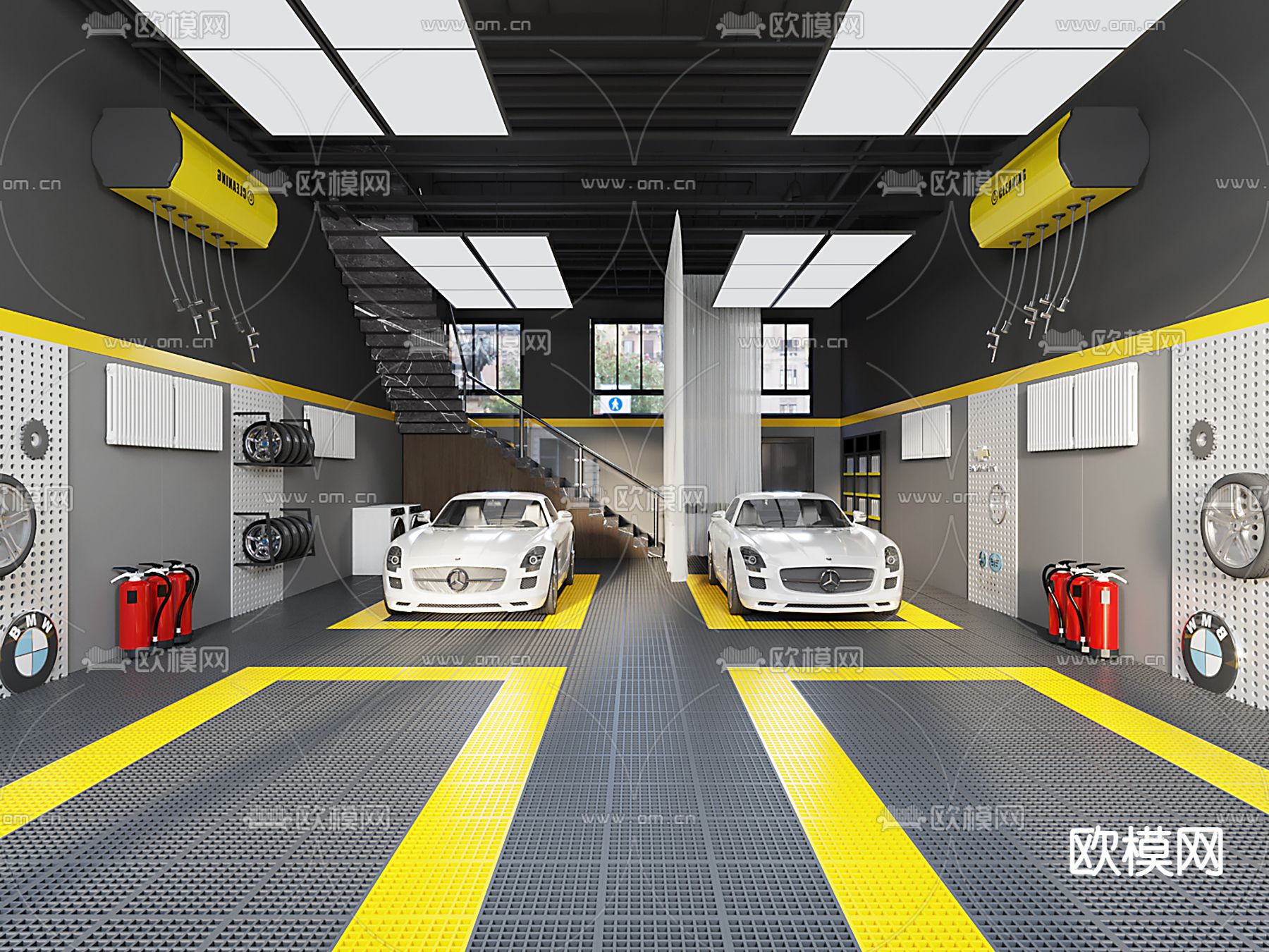 现代汽修店3D模型下载（渲染图2）