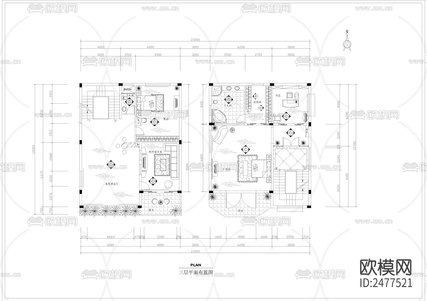 海景花园别墅CAD施工图下载（渲染图5）