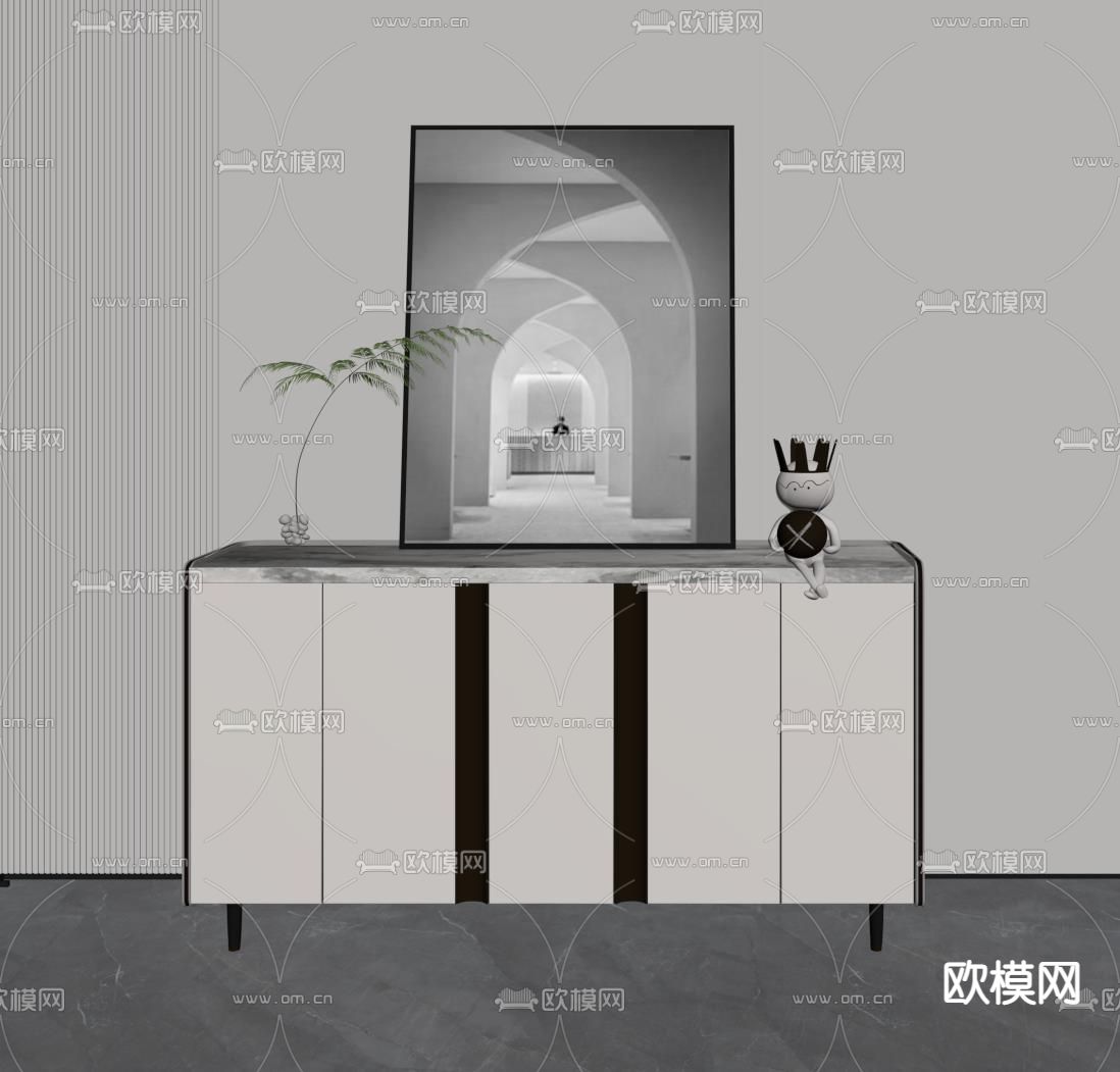 轻奢风玄关柜 边柜su模型下载（渲染图2）