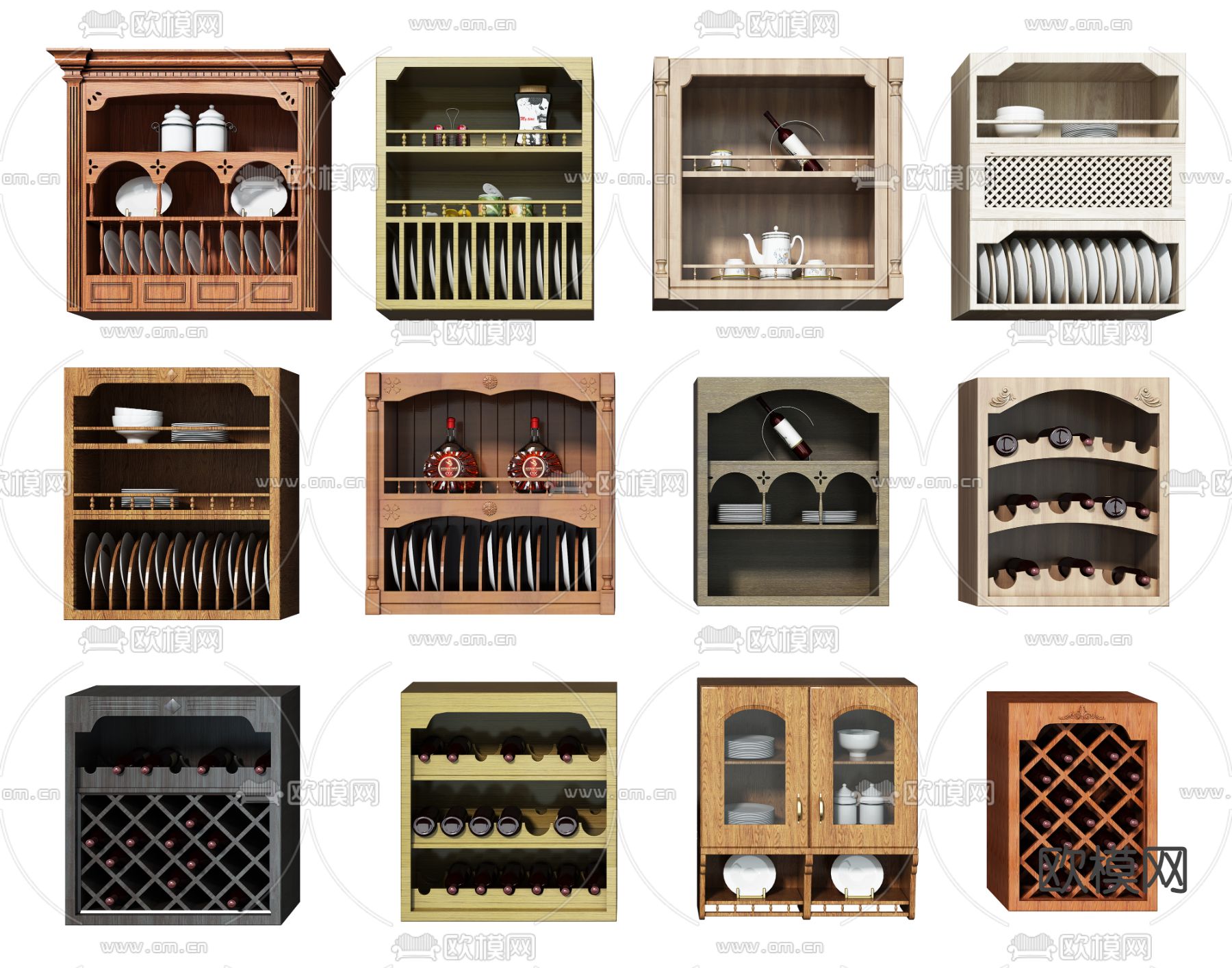 简欧酒架 碗碟架su模型下载（渲染图1）