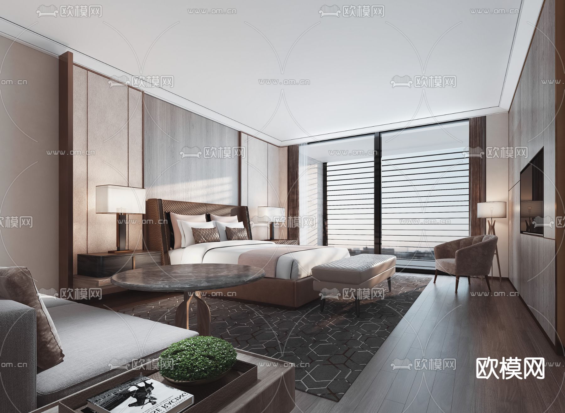 现代酒店客房 标间3d模型下载_ID12304983_3dmax免费模型-欧模网