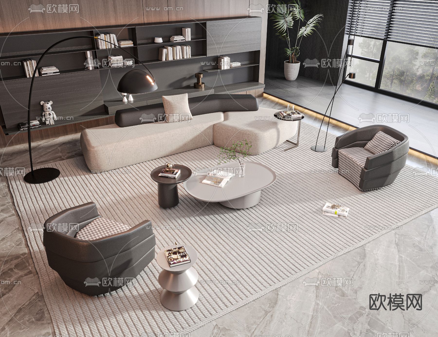 现代组合沙发su模型下载（渲染图1）
