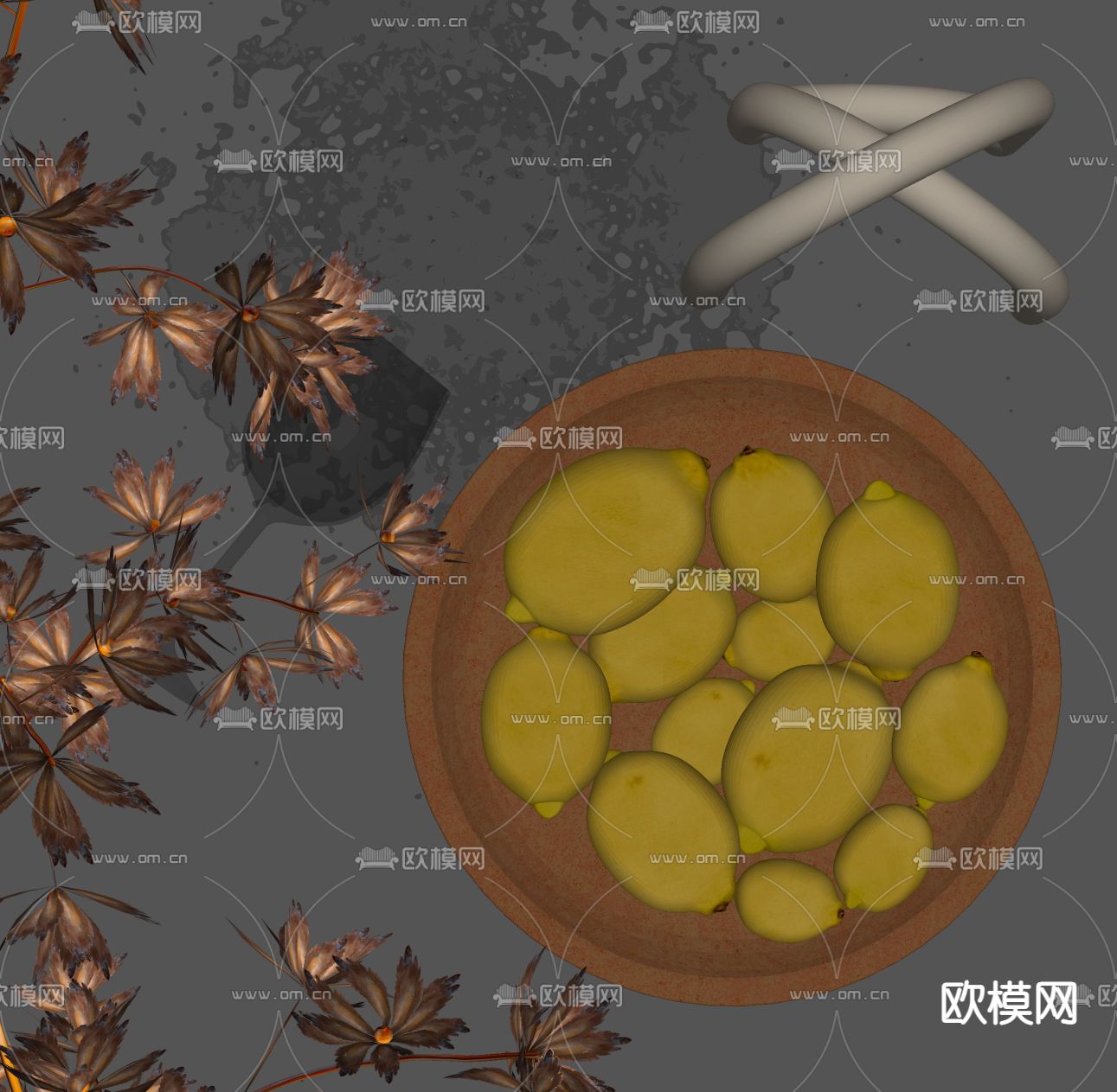 水果 柠檬果盘su模型下载（渲染图2）
