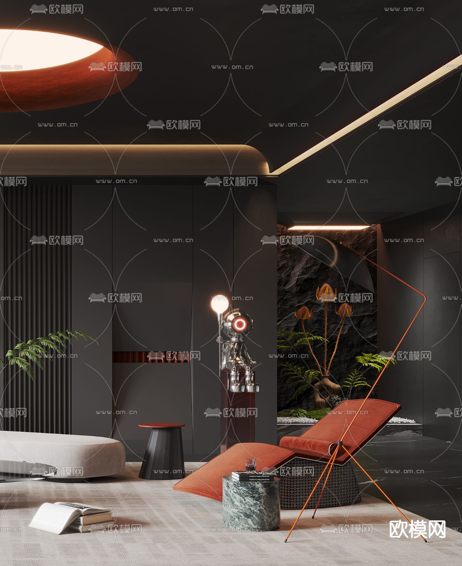 暗黑风客厅3d模型下载（渲染图3）