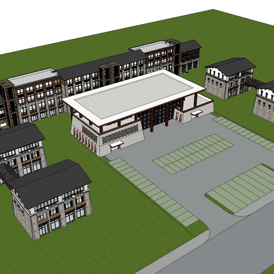  藏式文教展览馆鸟瞰规划su模型 