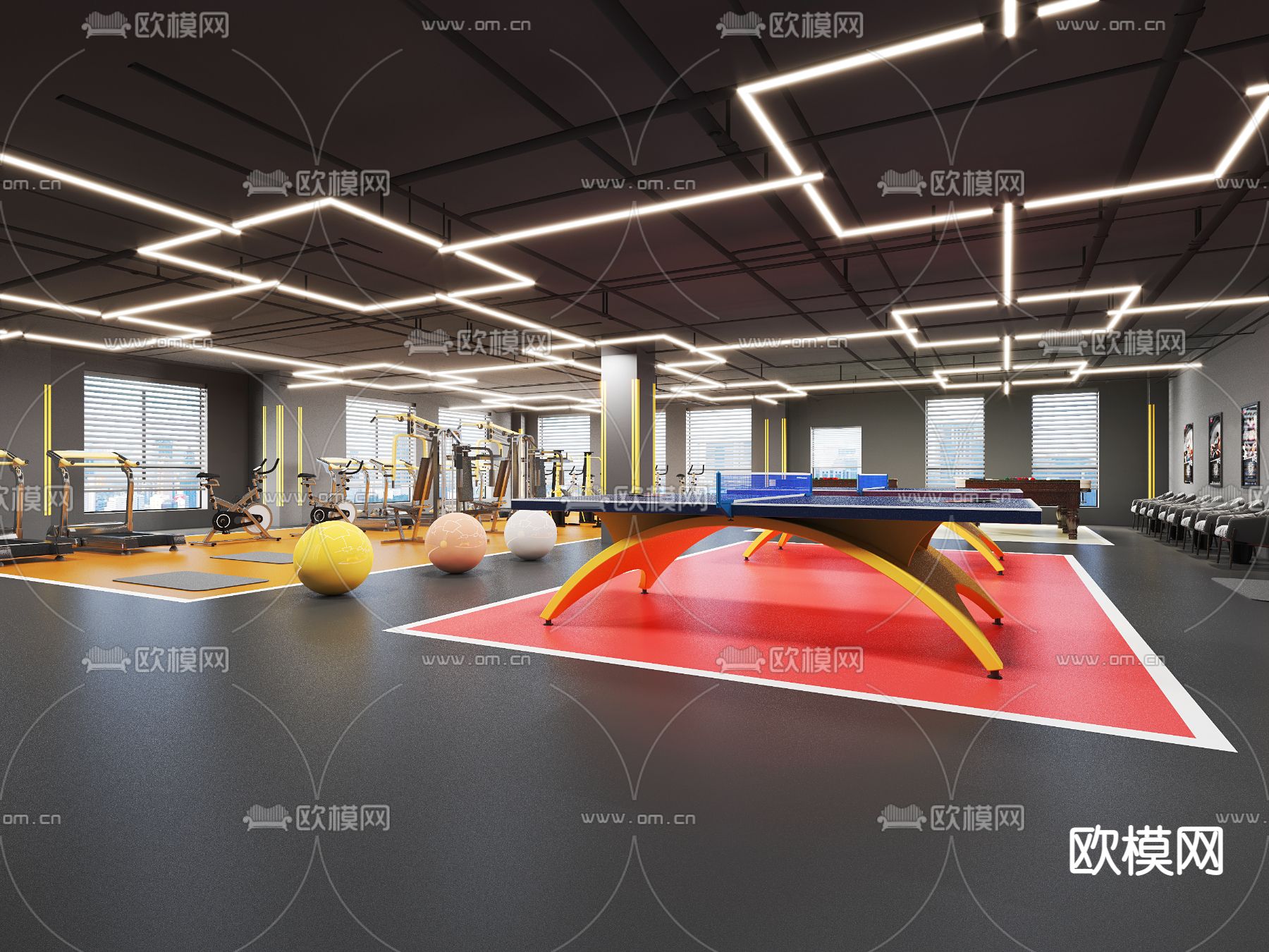 工业风健身房3d模型下载