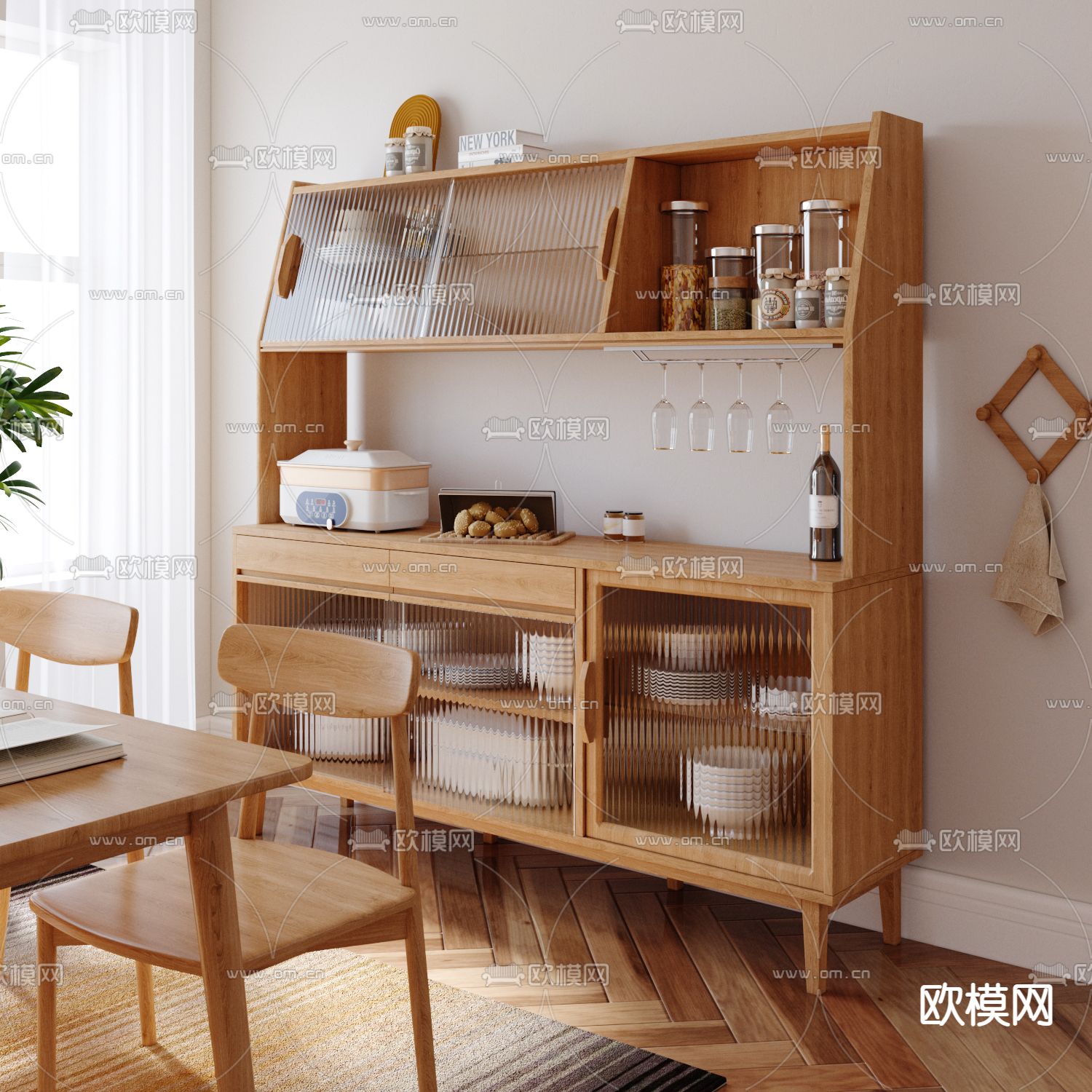 北欧实木餐边柜3d模型下载