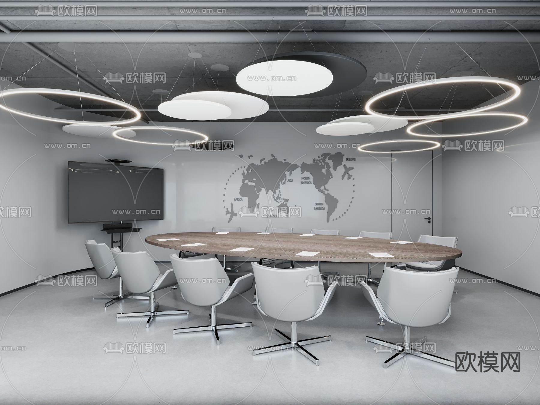 高级灰会议室3d模型下载（渲染图2）