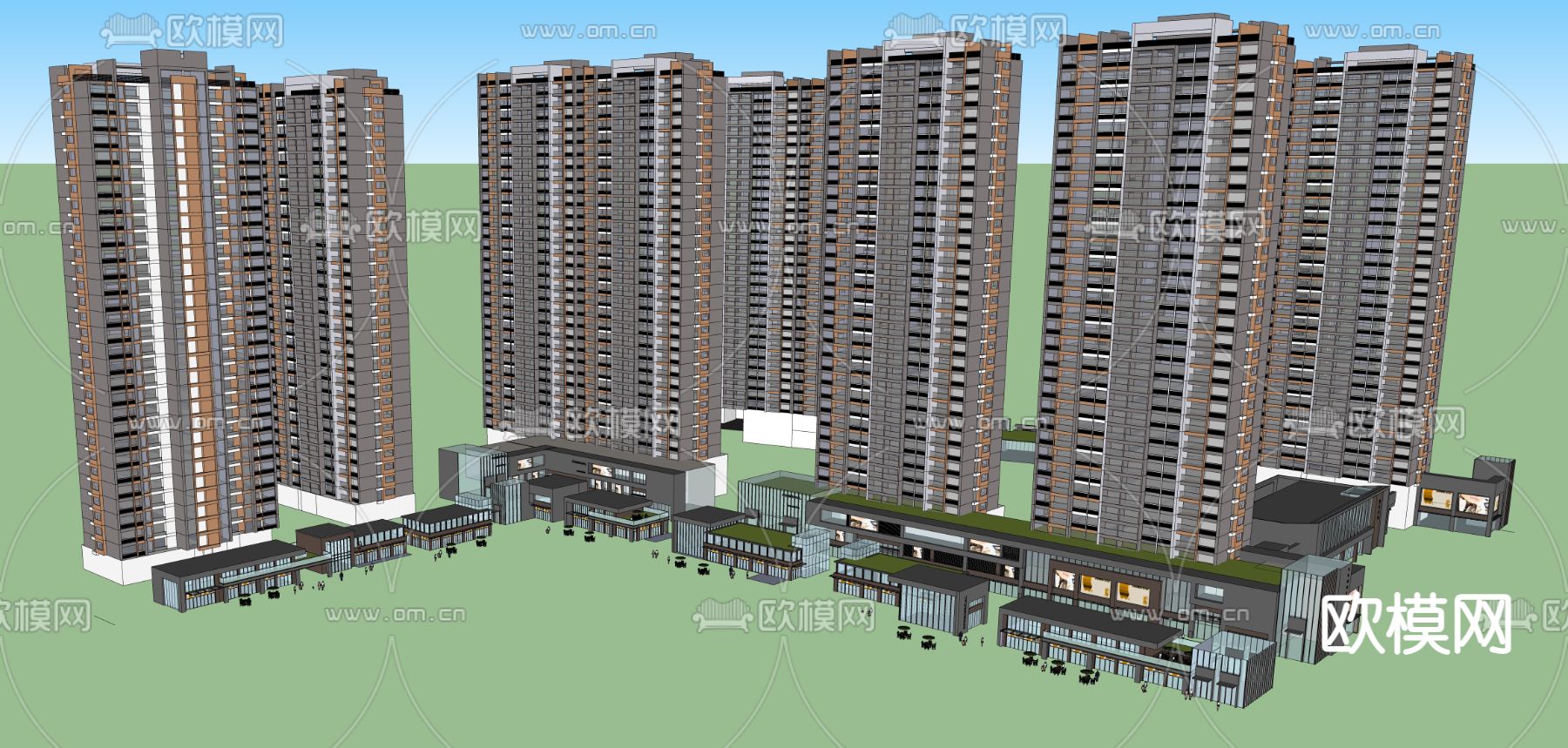 现代商业街su模型
