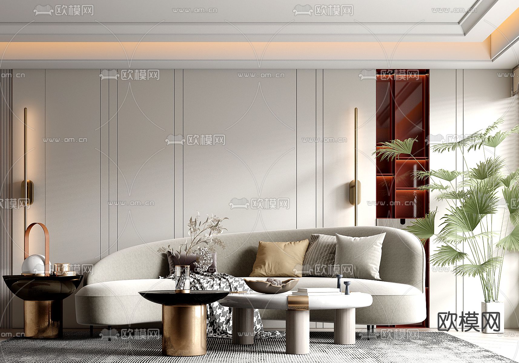 轻奢弧形沙发3d模型下载