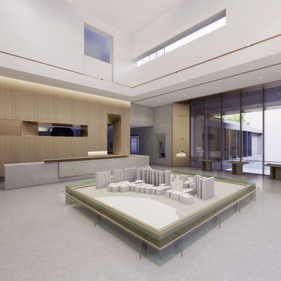  现代售楼处 沙盘水吧台su模型 