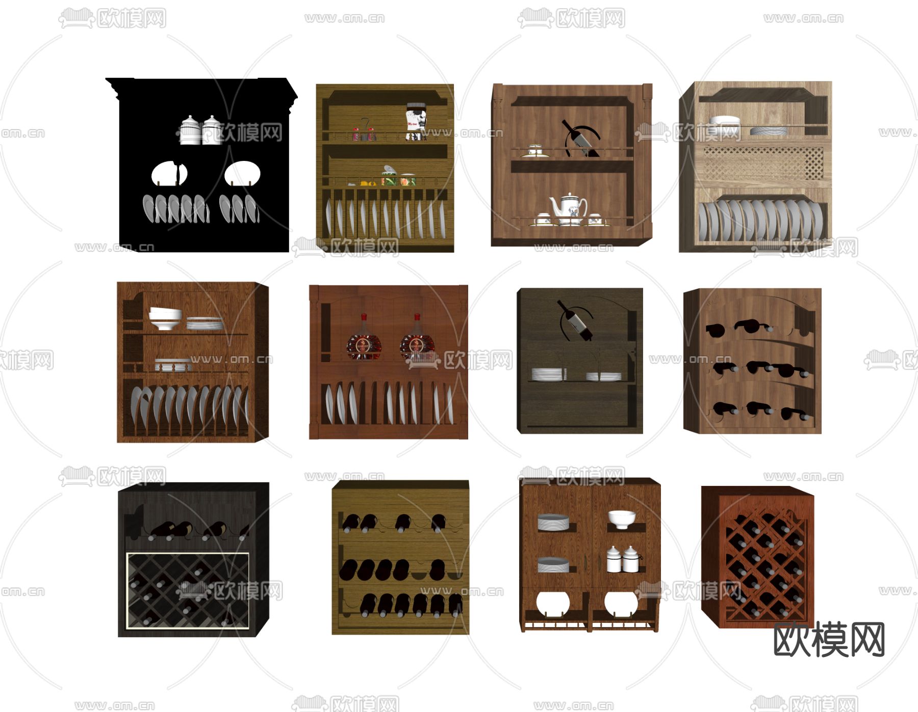 简欧酒架 碗碟架su模型下载（渲染图2）