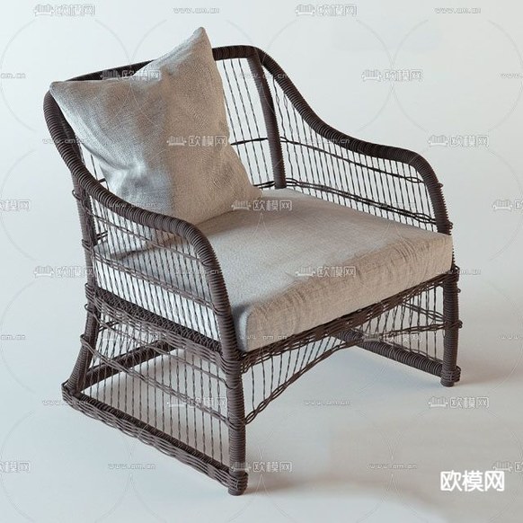 北欧简约藤编布艺休闲椅免费3d模型下载