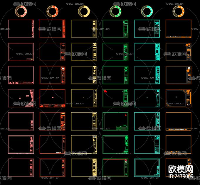 42个国外创意图框模板cad图库下载（渲染图1）
