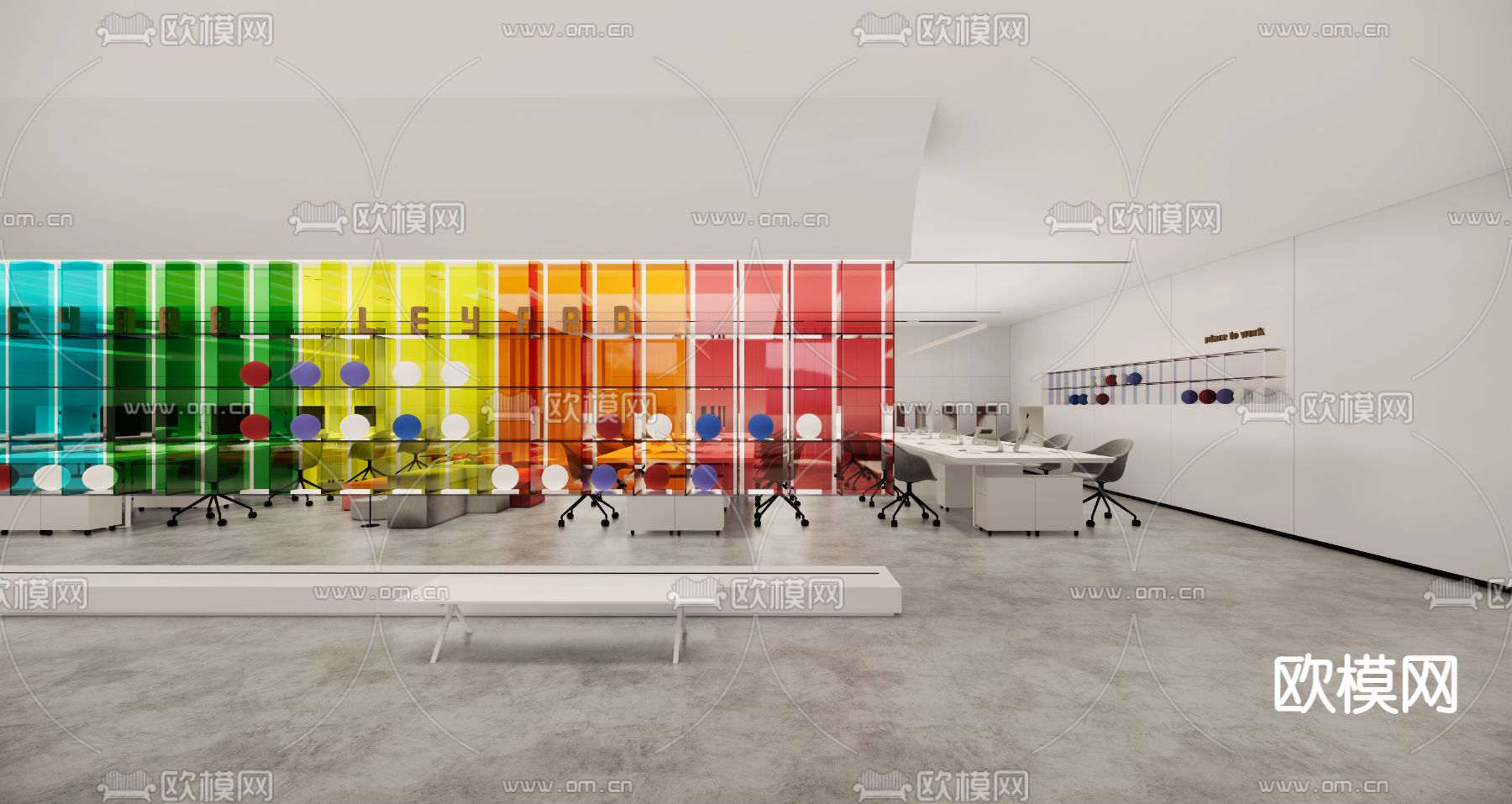 现代开放式办公区su模型下载_ID12305506_sketchup模型下载-欧模网