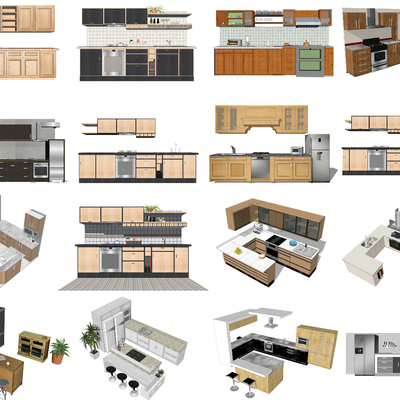  现代橱柜 吊柜 操作台su模型 